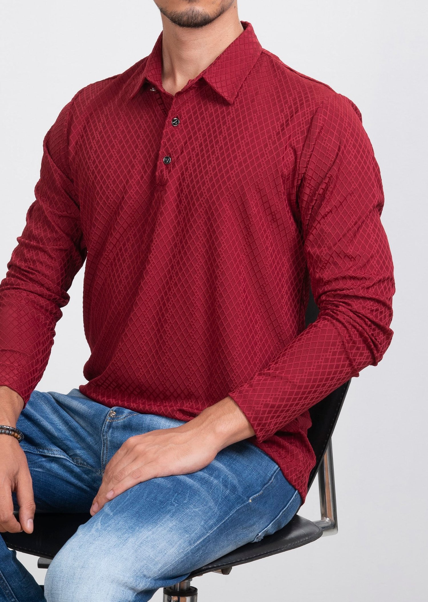 Kabartma Desenli Bordo Sweatshirt