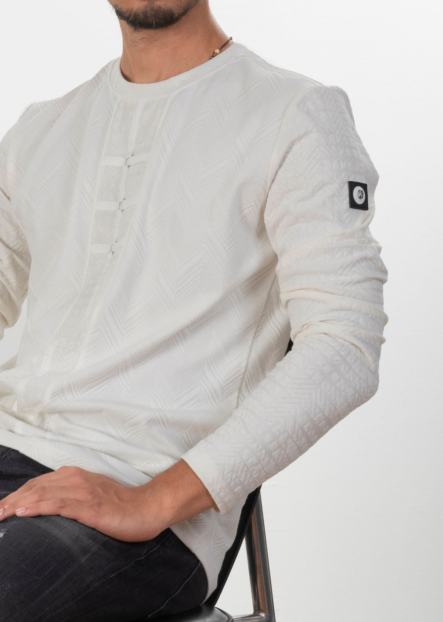 Kabartma Desenli Ekru Sweatshirt