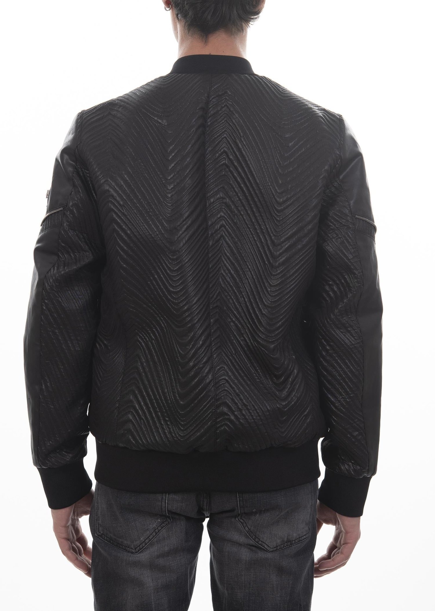 Kabartma Desenli Siyah Bomber Mont
