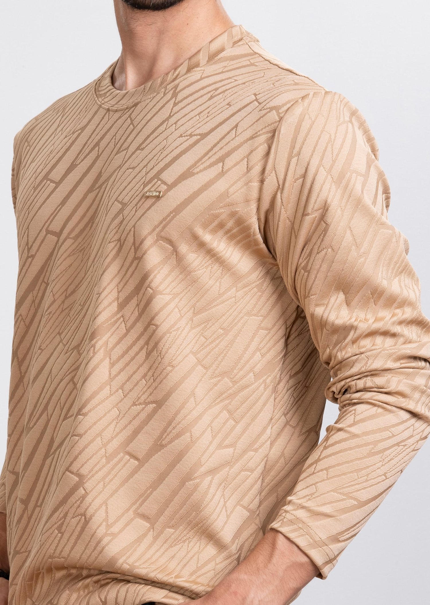 Kabartma Dokulu Bej Sweatshirt
