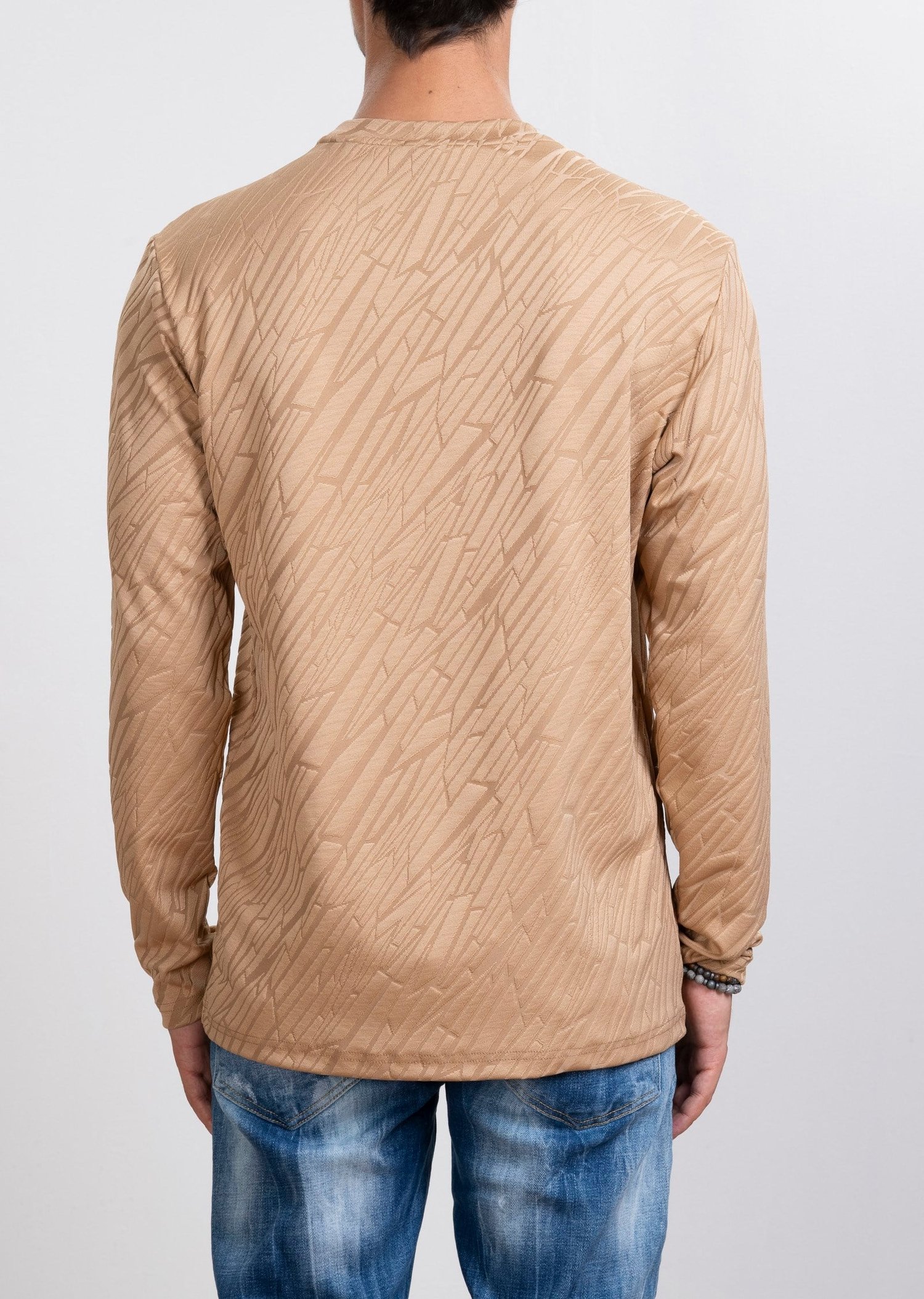 Kabartma Dokulu Bej Sweatshirt