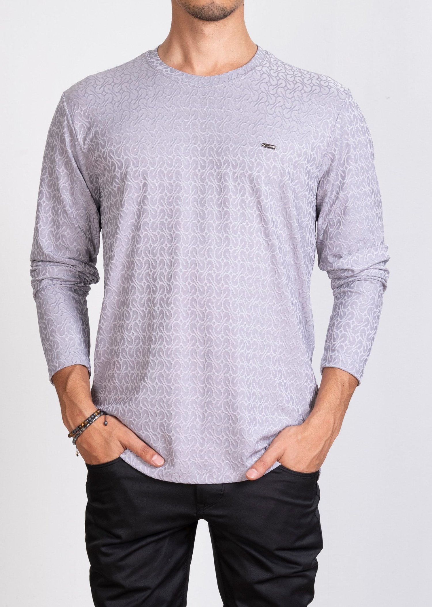 Kabartma Dokulu Gri Sweatshirt