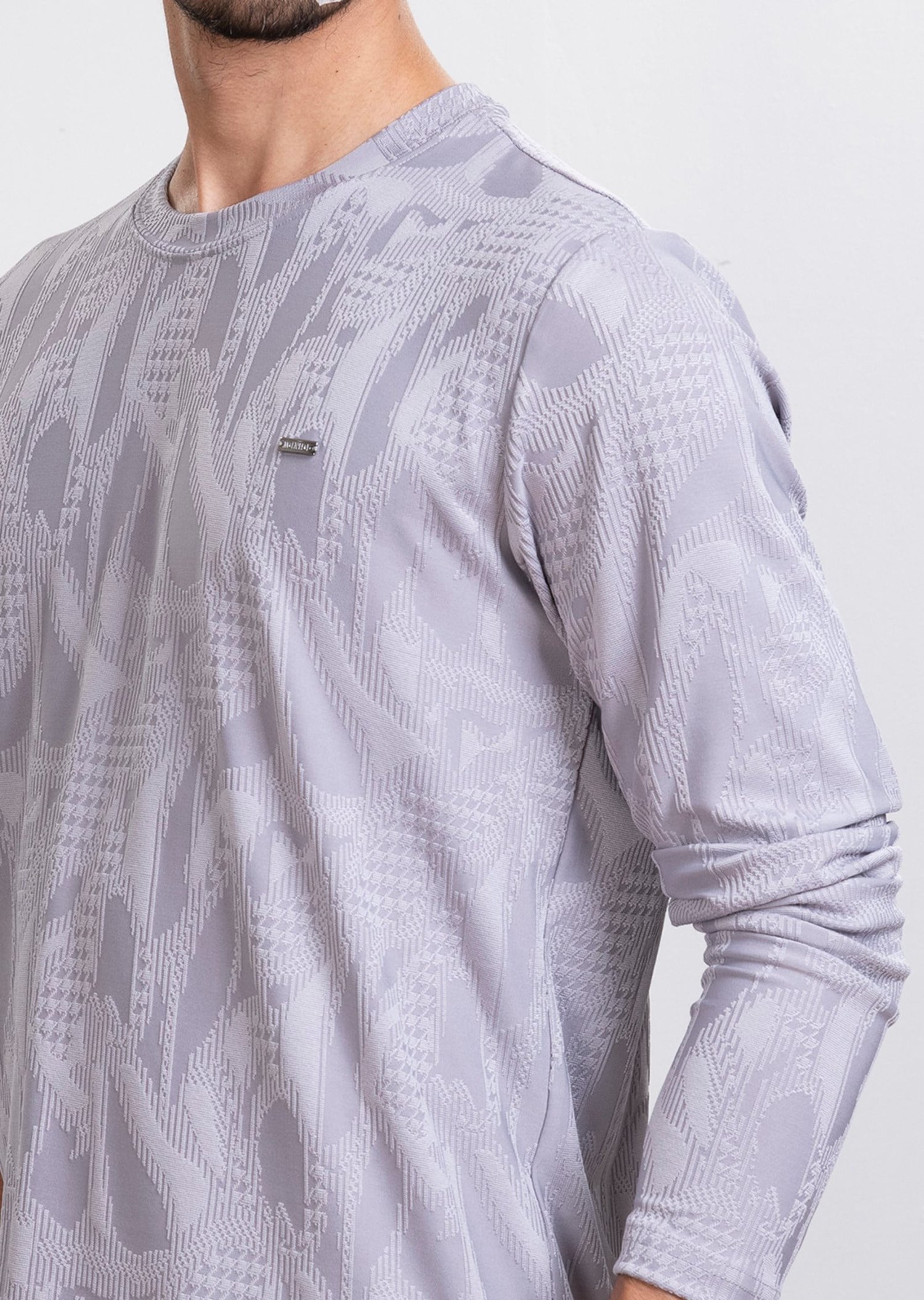 Kabartma Dokulu Gri Sweatshirt
