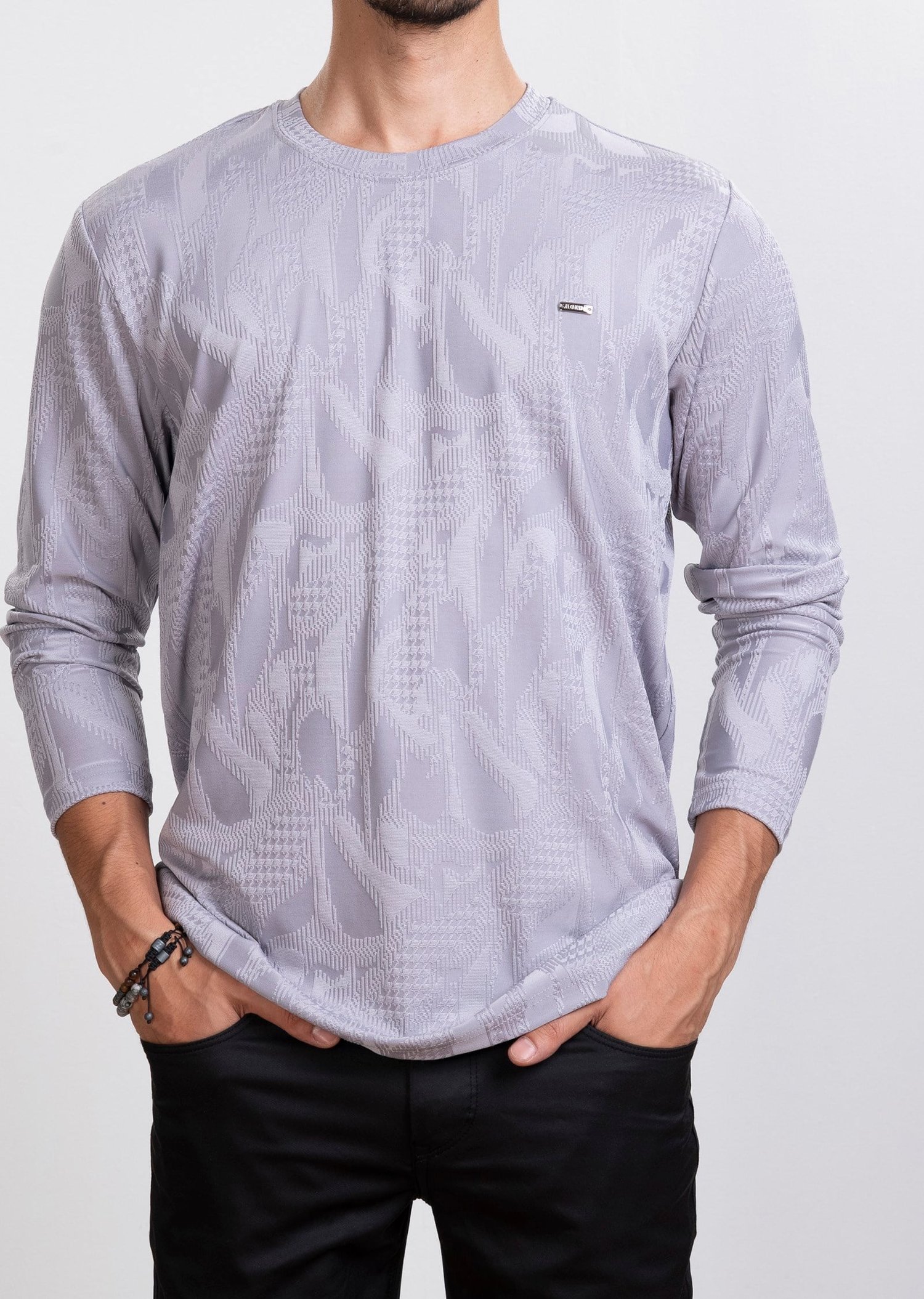 Kabartma Dokulu Gri Sweatshirt