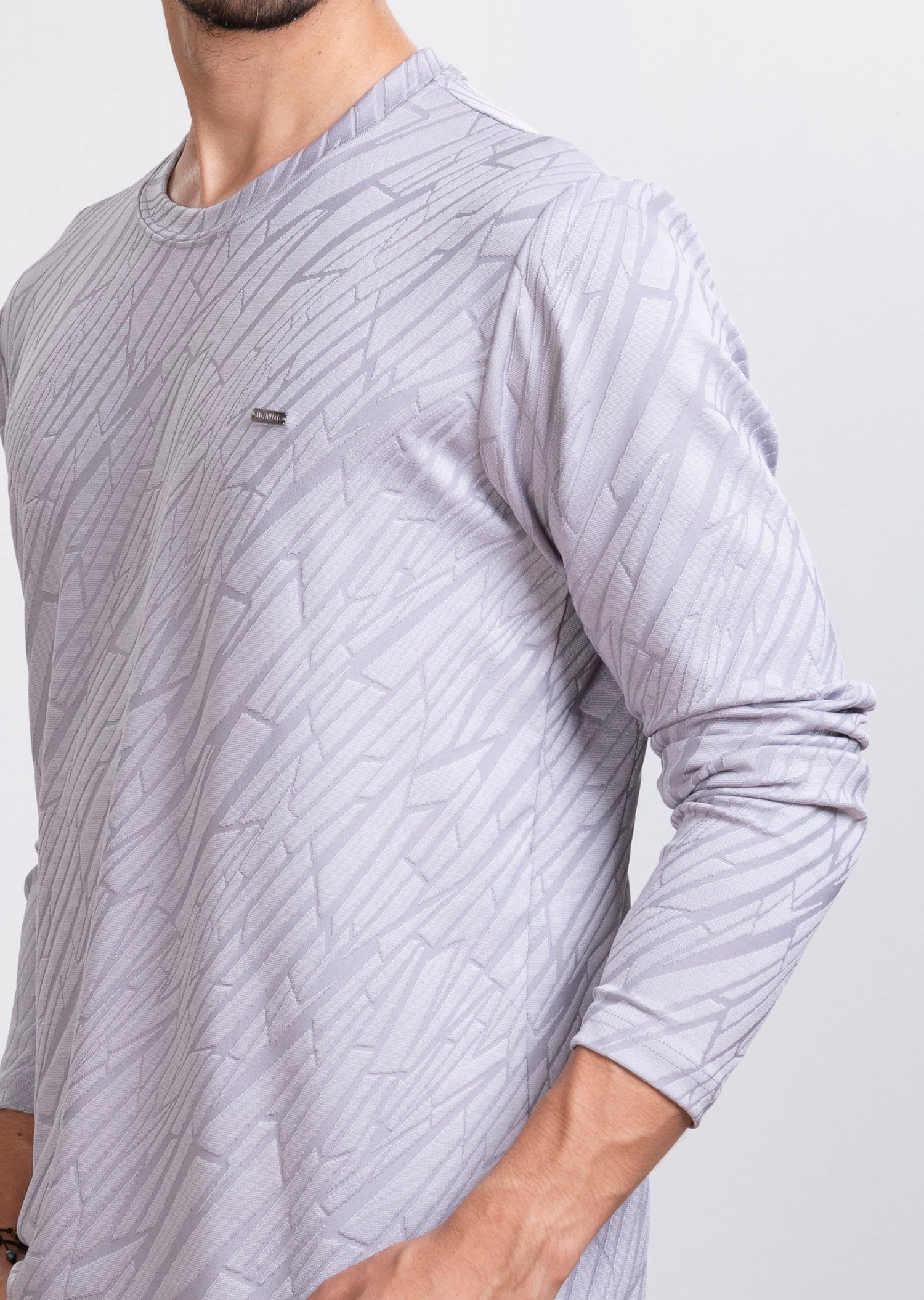 Kabartma Dokulu Gri Sweatshirt