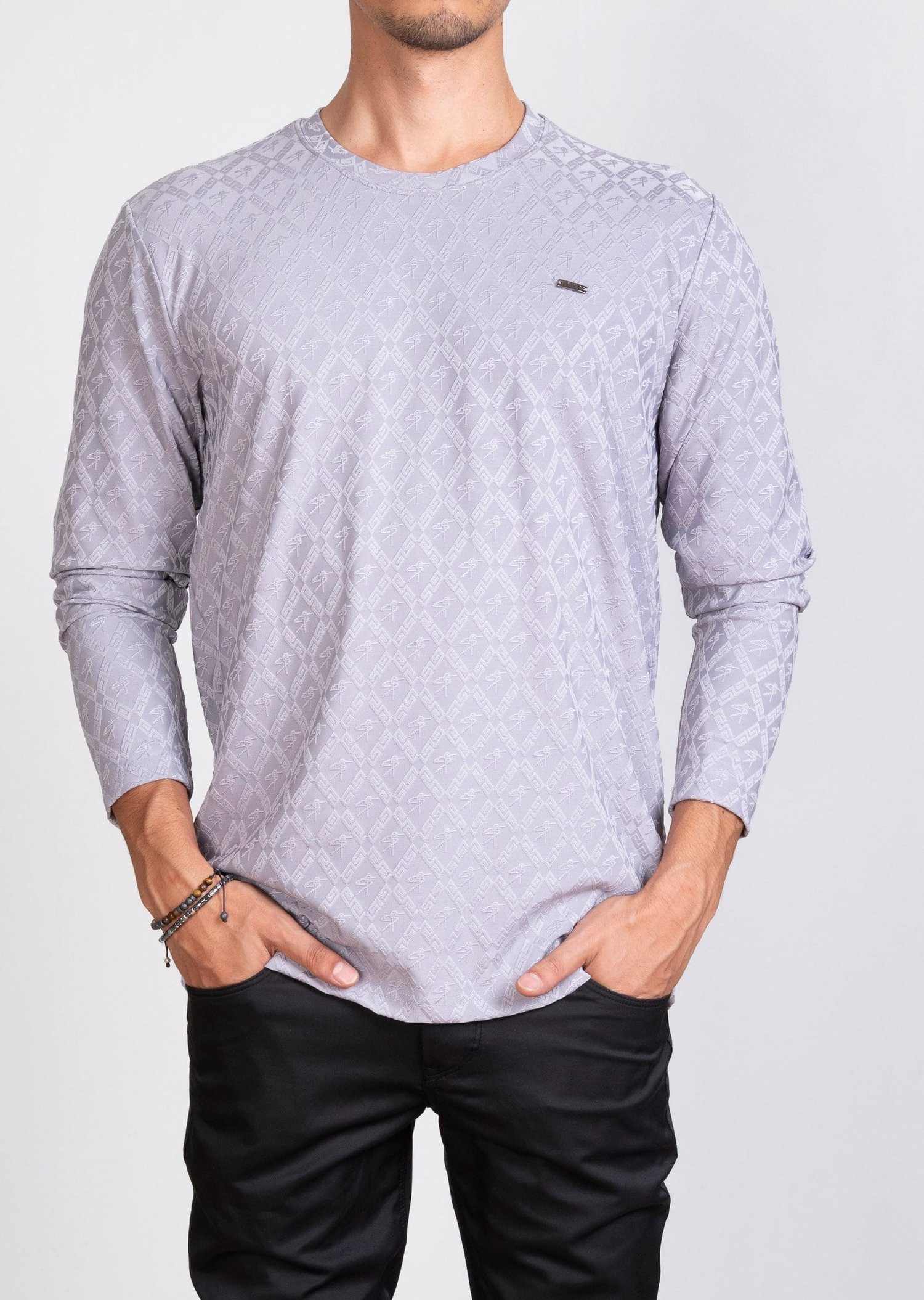 Kabartma Dokulu Gri Sweatshirt