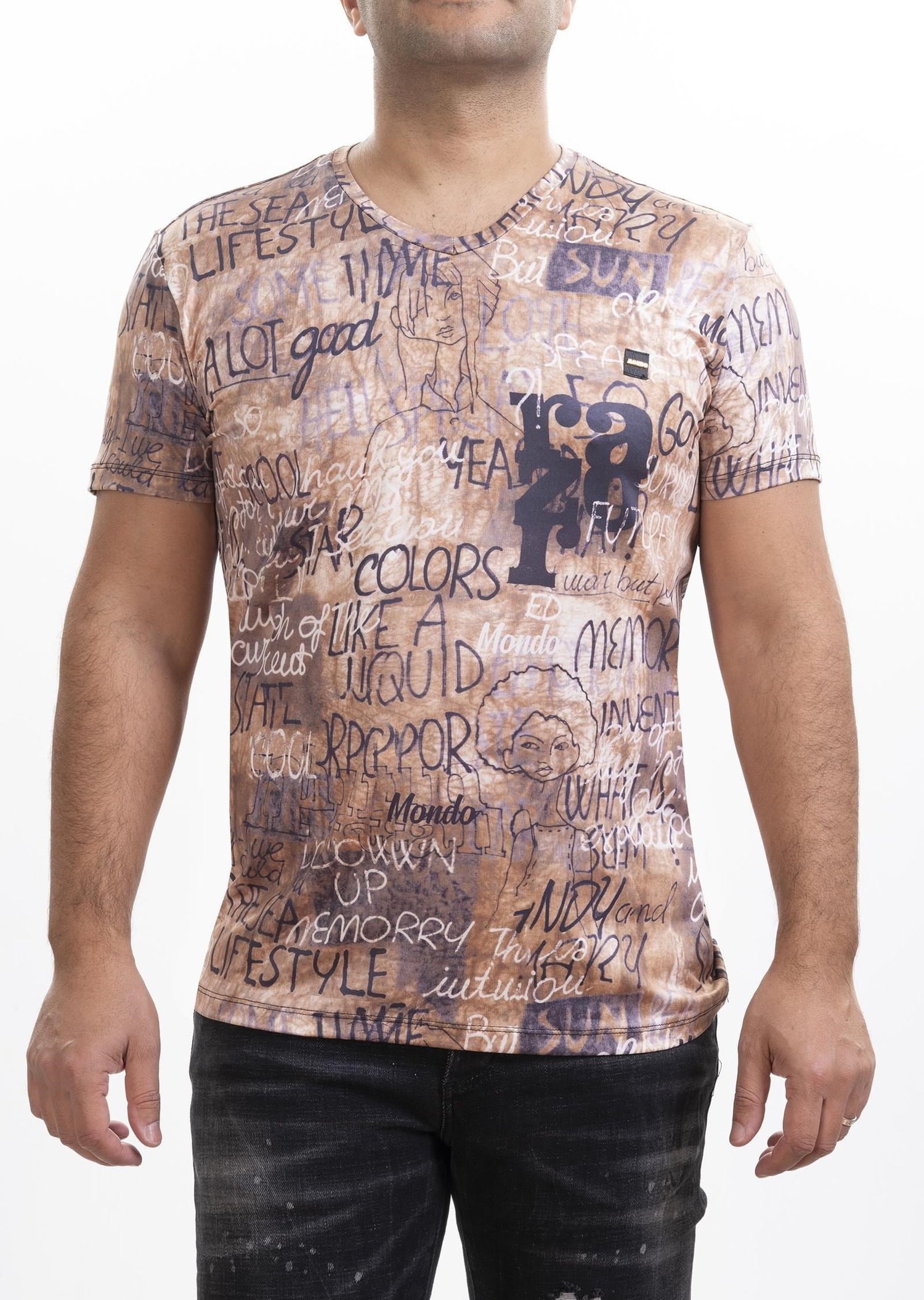 Kahverengi Baskılı T-Shirt