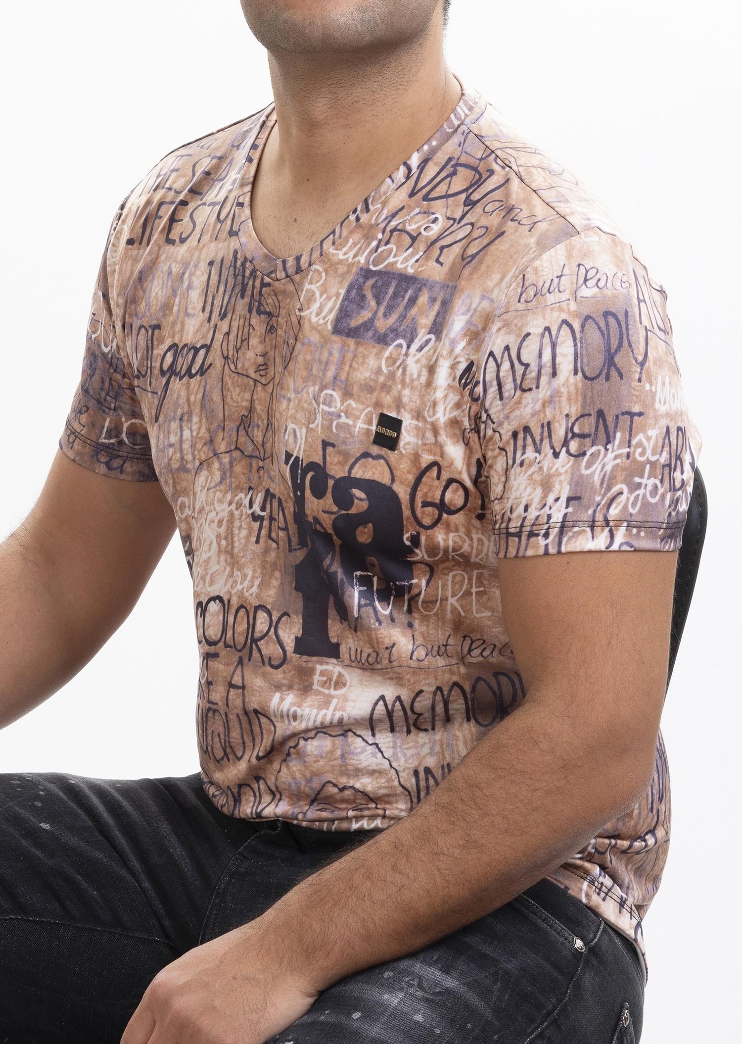 Kahverengi Baskılı T-Shirt