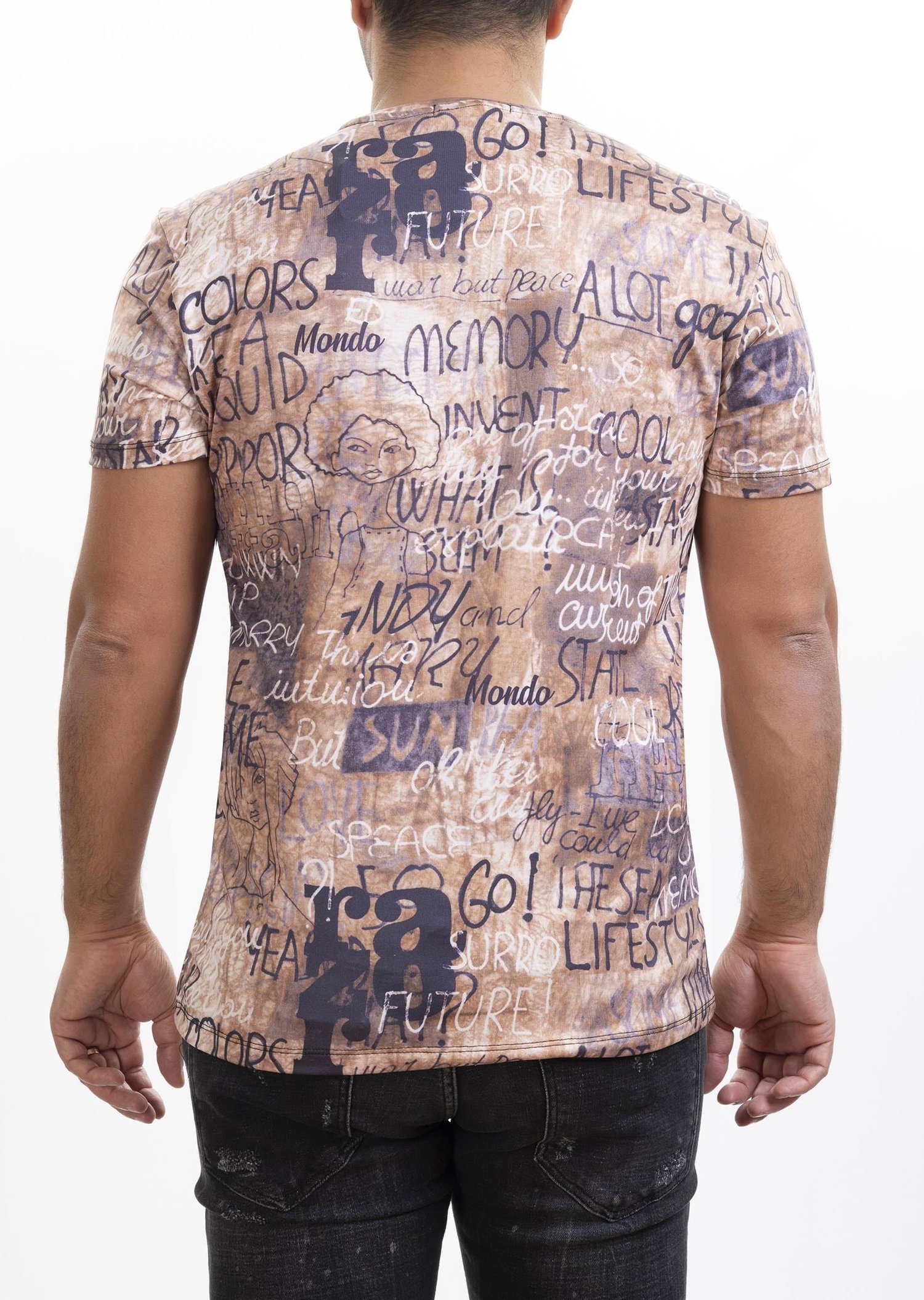 Kahverengi Baskılı T-Shirt