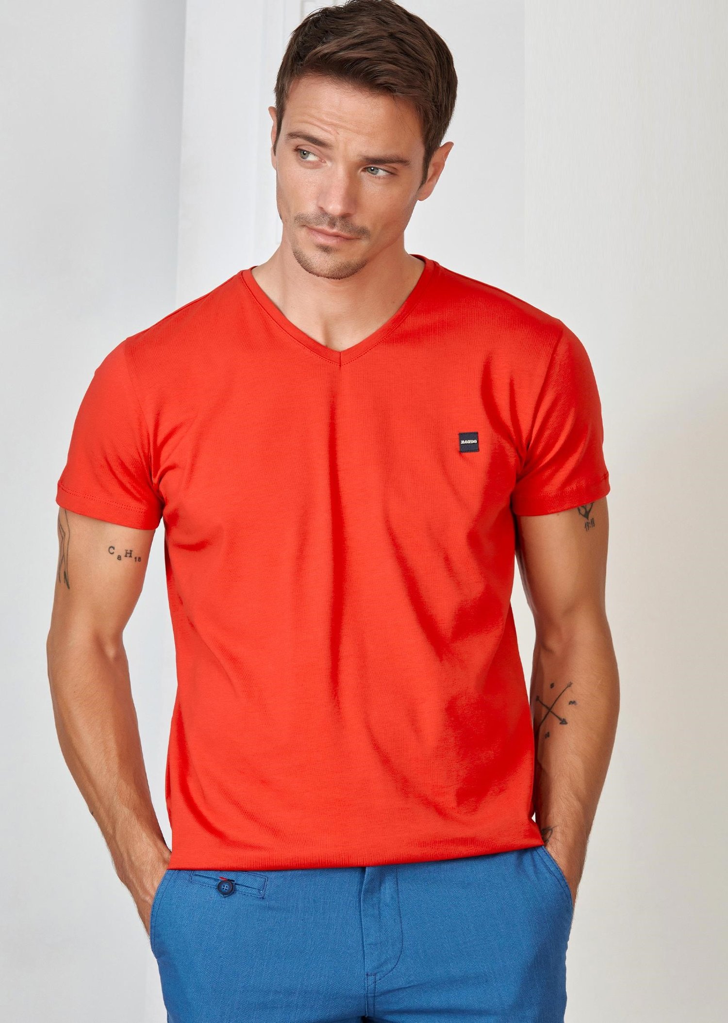 Kırmızı Basic V Yaka T-Shirt