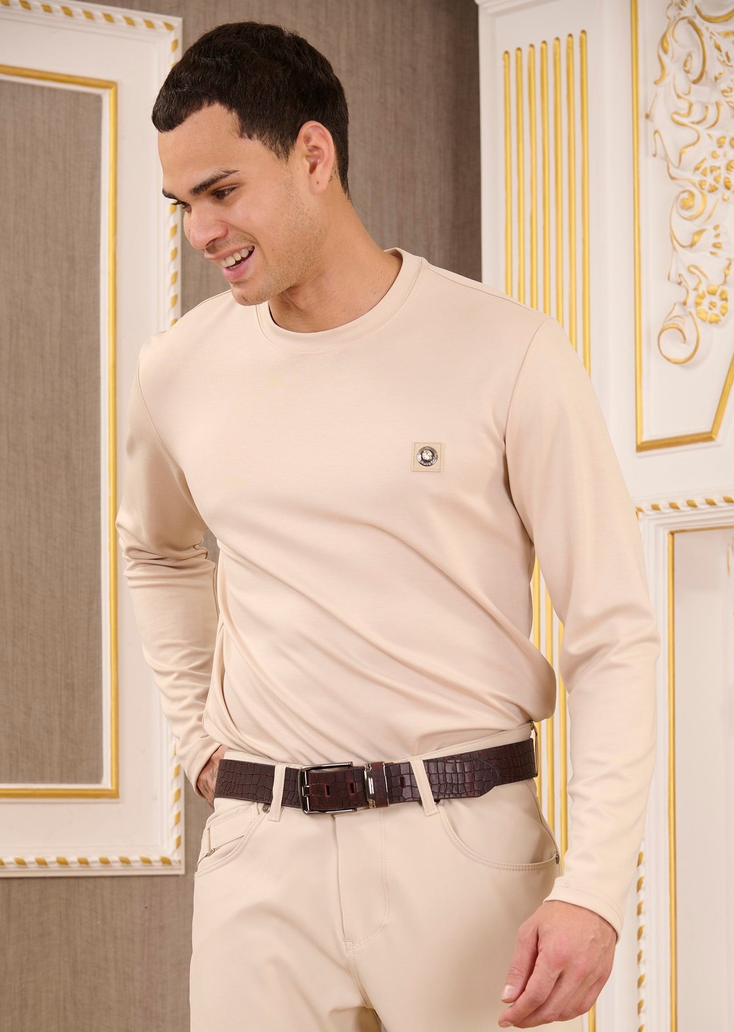 Krem Bisiklet Yaka Bi-Stretch Comfort Sweatshirt