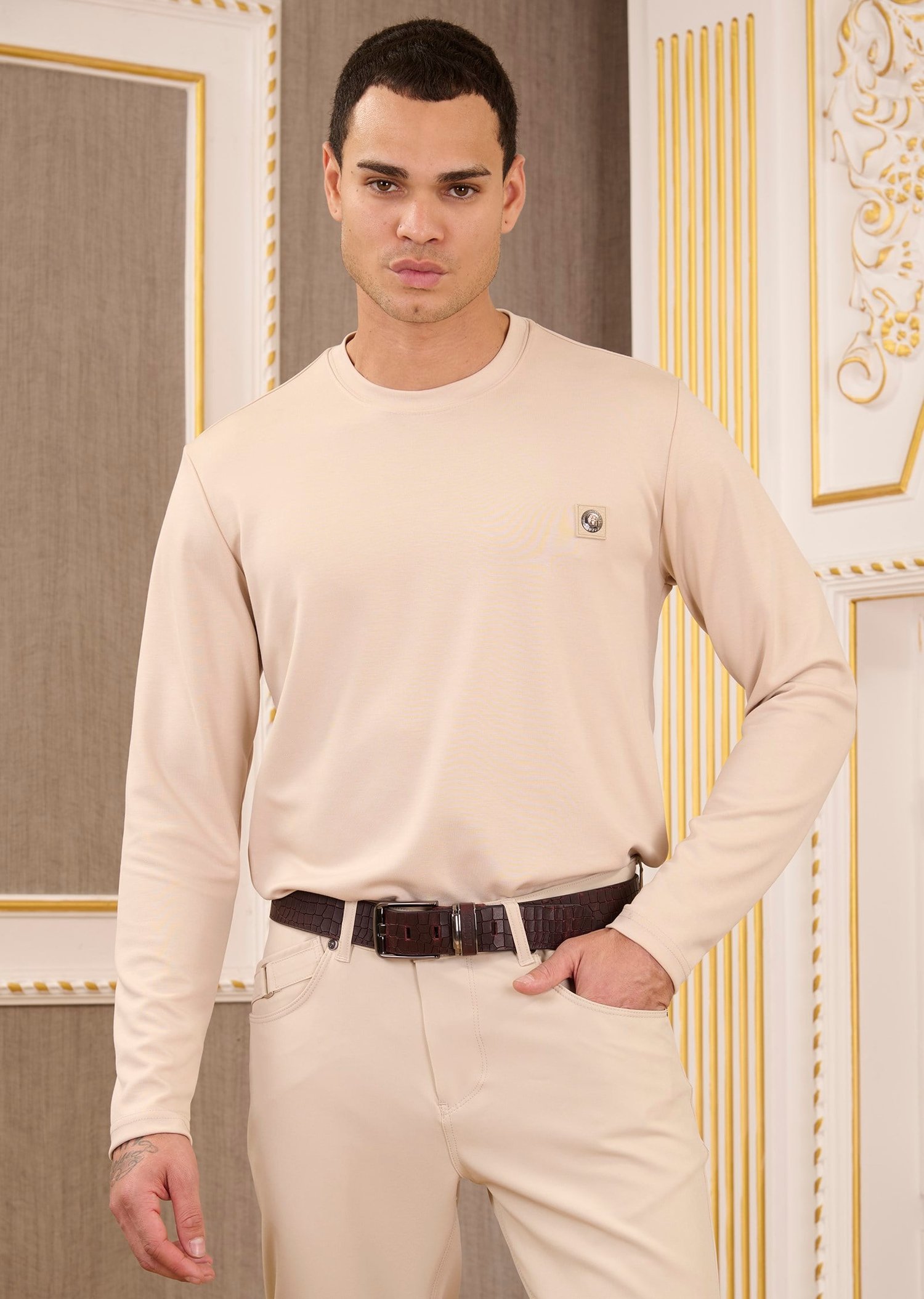 Krem Bisiklet Yaka Bi-Stretch Comfort Sweatshirt