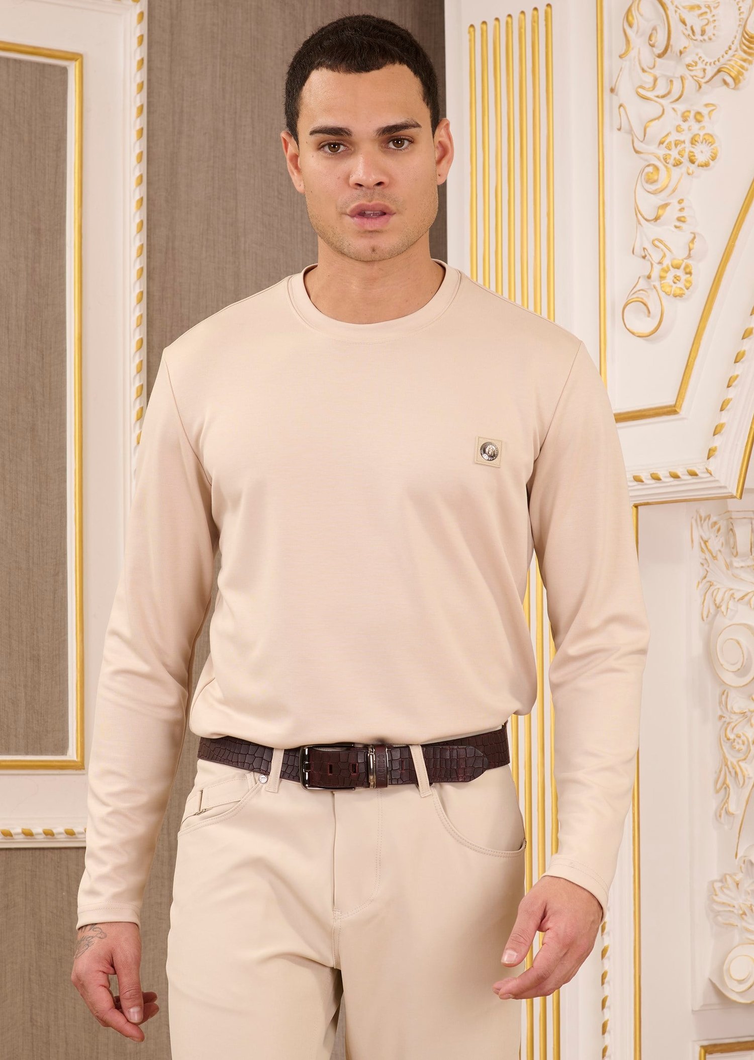 Krem Bisiklet Yaka Bi-Stretch Comfort Sweatshirt