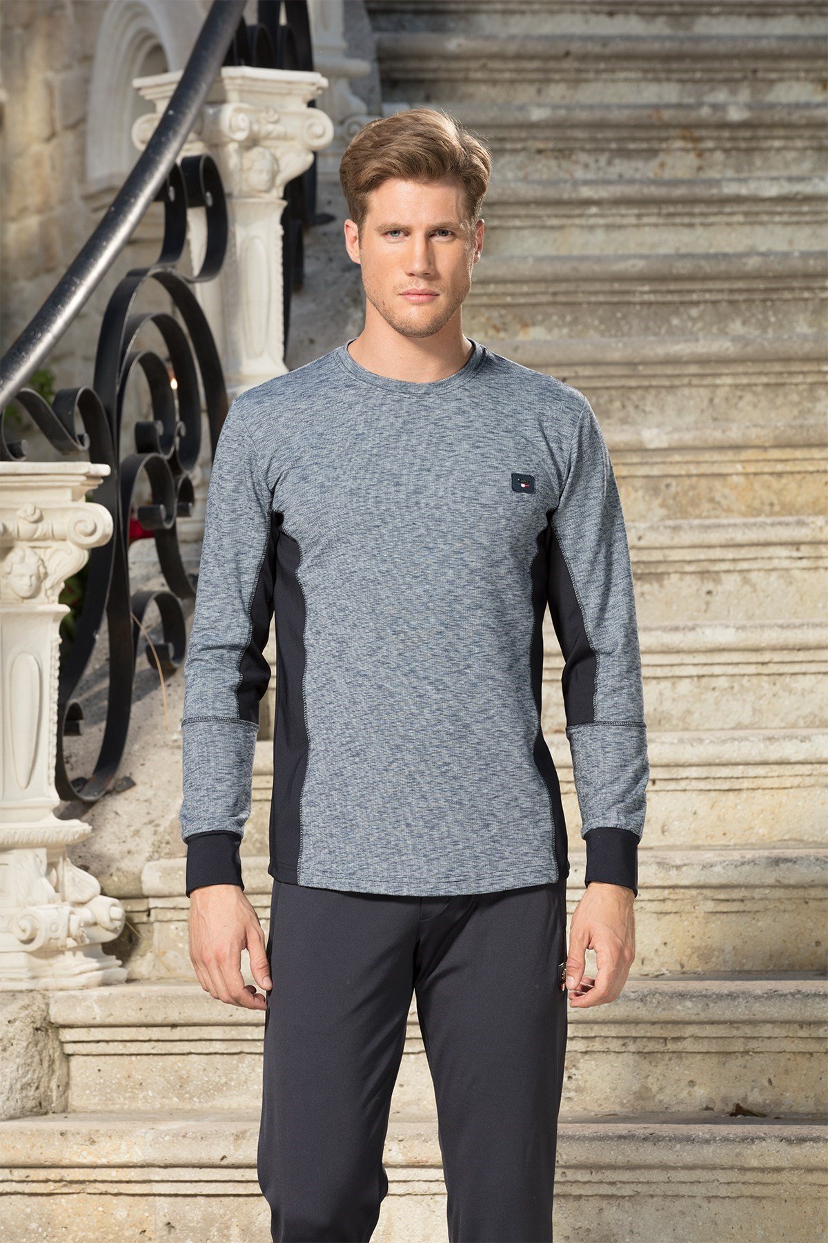Kumaş Garnili Lacivert Sweatshirt