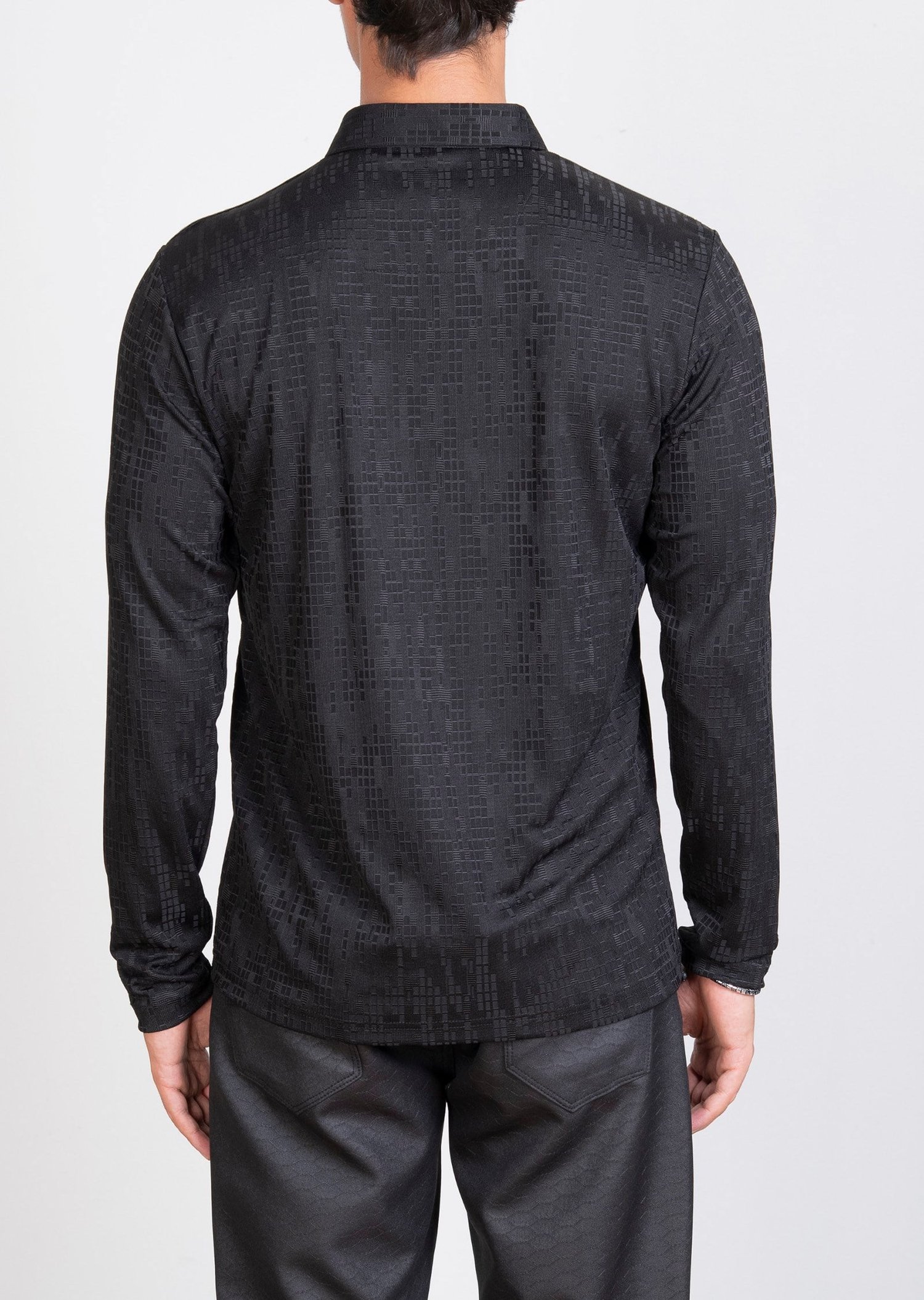 Kuş Gözü Detaylı Polo Yaka Siyah Sweatshirt