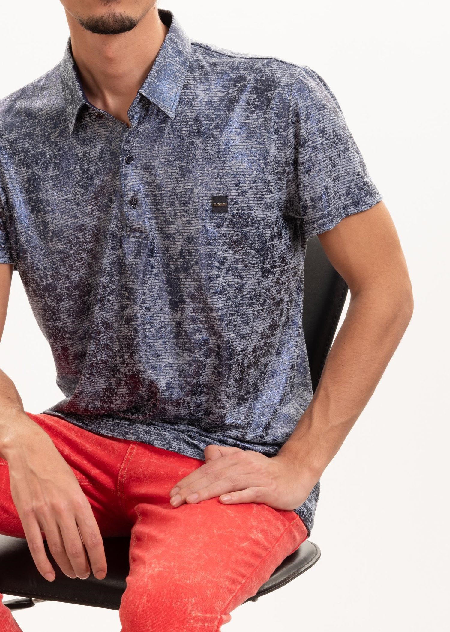 Lacivert Baskılı Polo Yaka T-Shirt