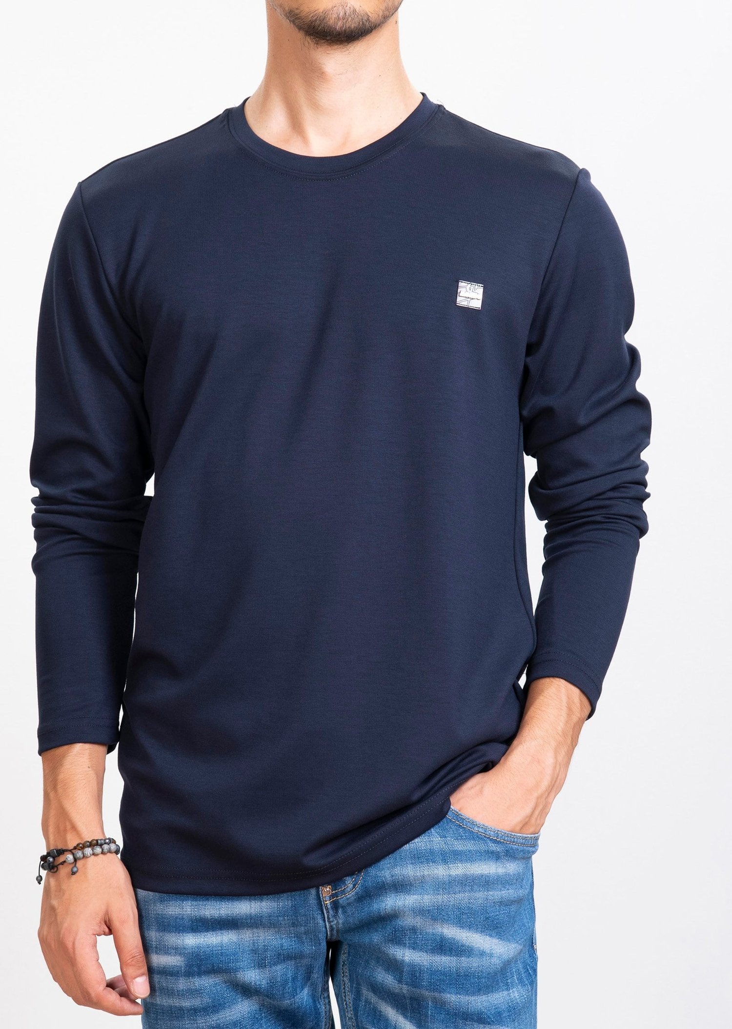 Lacivert Bisiklet Yaka Bi-Stretch Comfort Sweatshirt