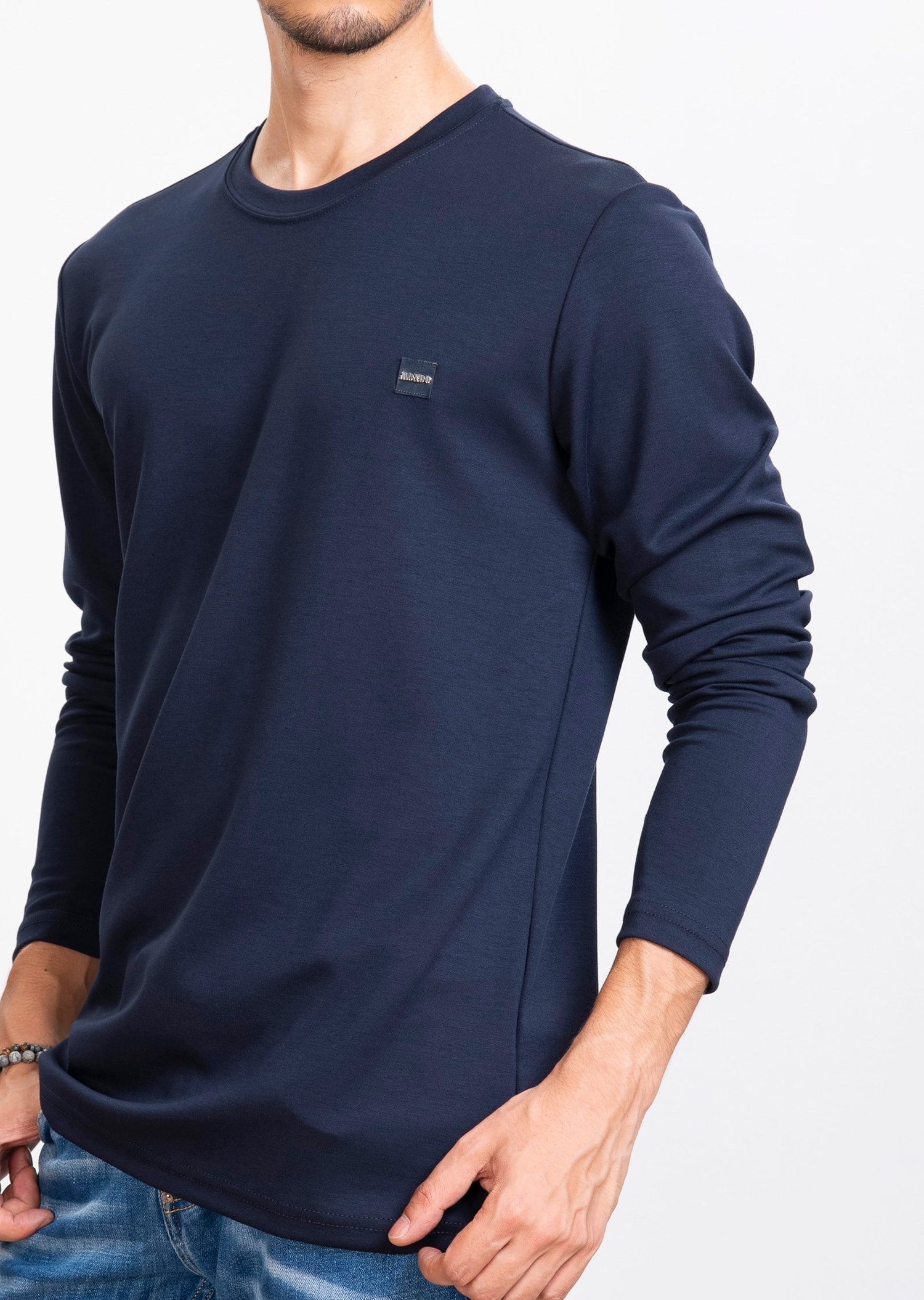 Lacivert Bisiklet Yaka Bi-Stretch Comfort Sweatshirt