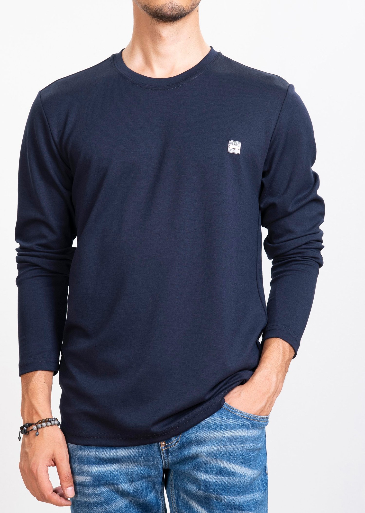 Lacivert Bisiklet Yaka Bi-Stretch Comfort Sweatshirt