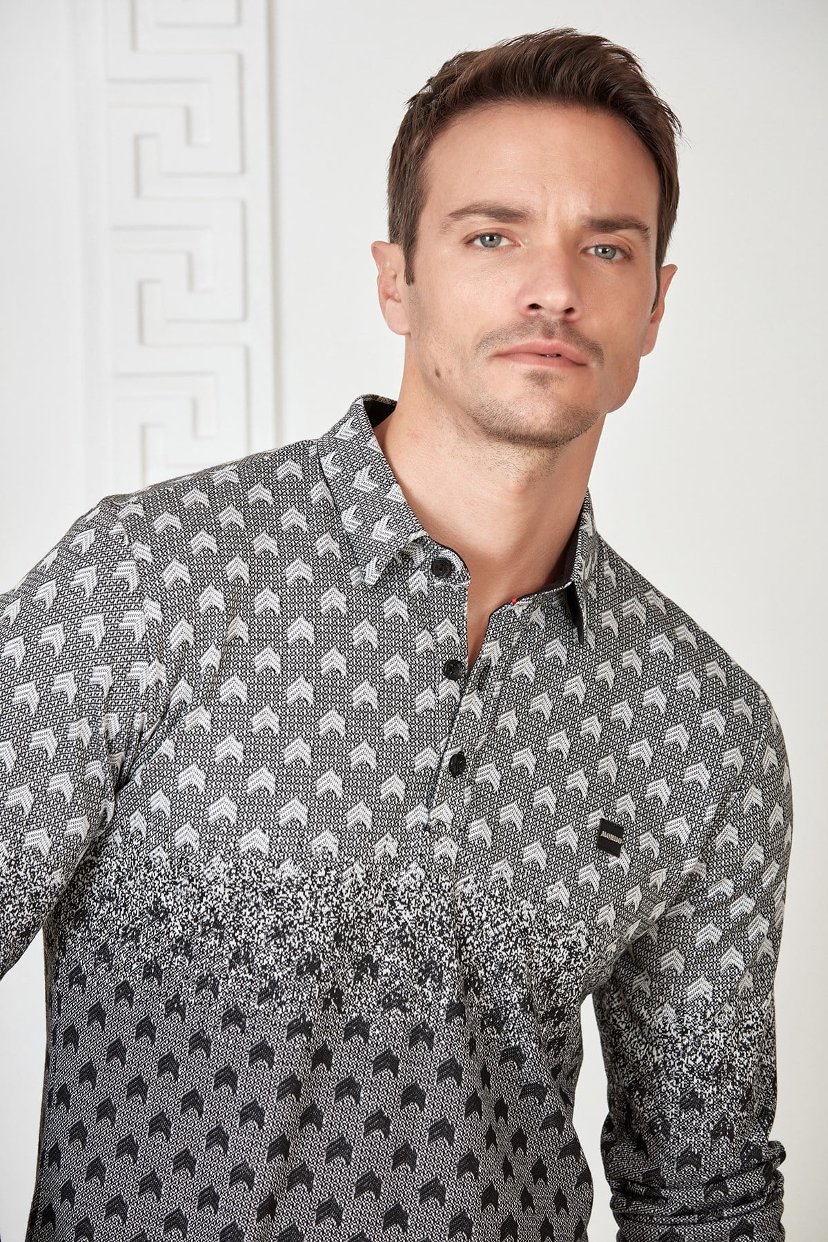 Lacivert-Bordo Renk Geçişli Çavuş Desenli Polo Yaka Sweatshirt