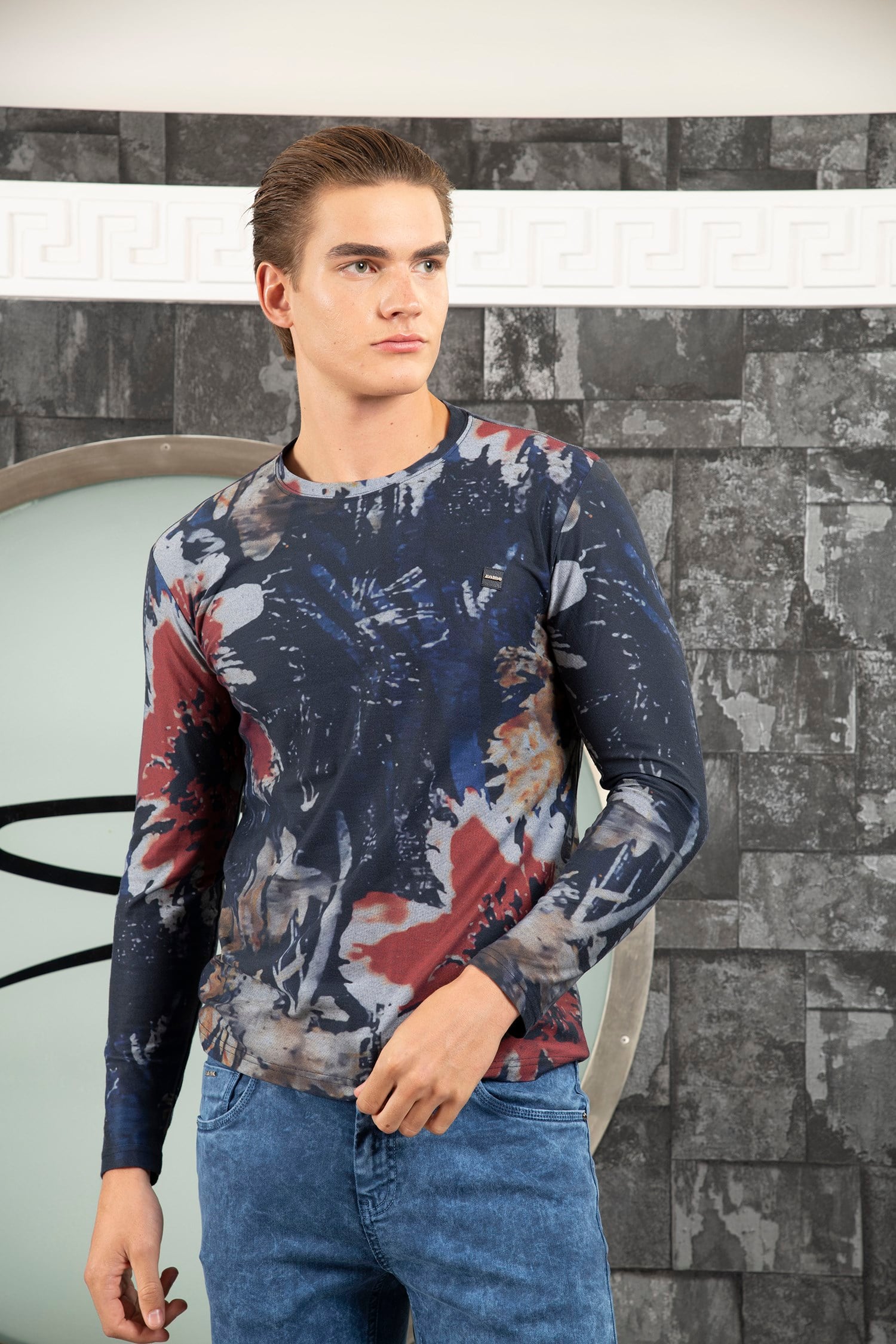 Lacivert Çiçek Desenli Sweatshirt