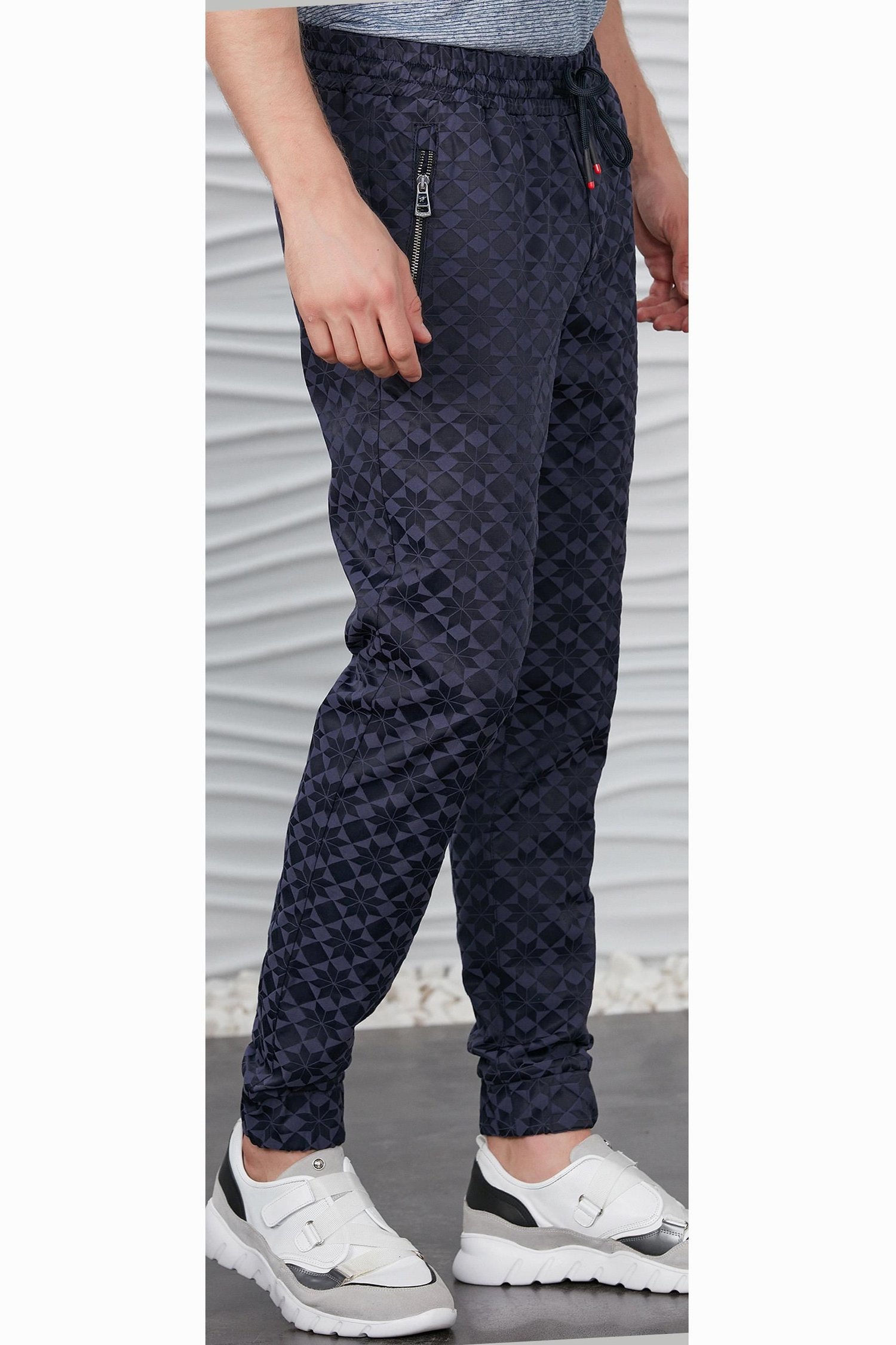 Lacivert Desenli Jogger Pantolon