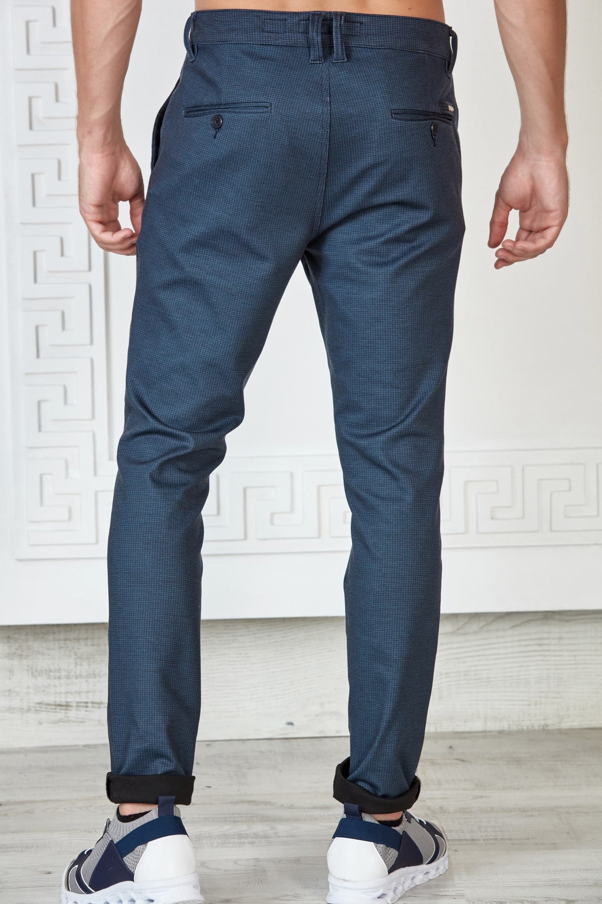 Lacivert Desenli Slim Fit Pantolon