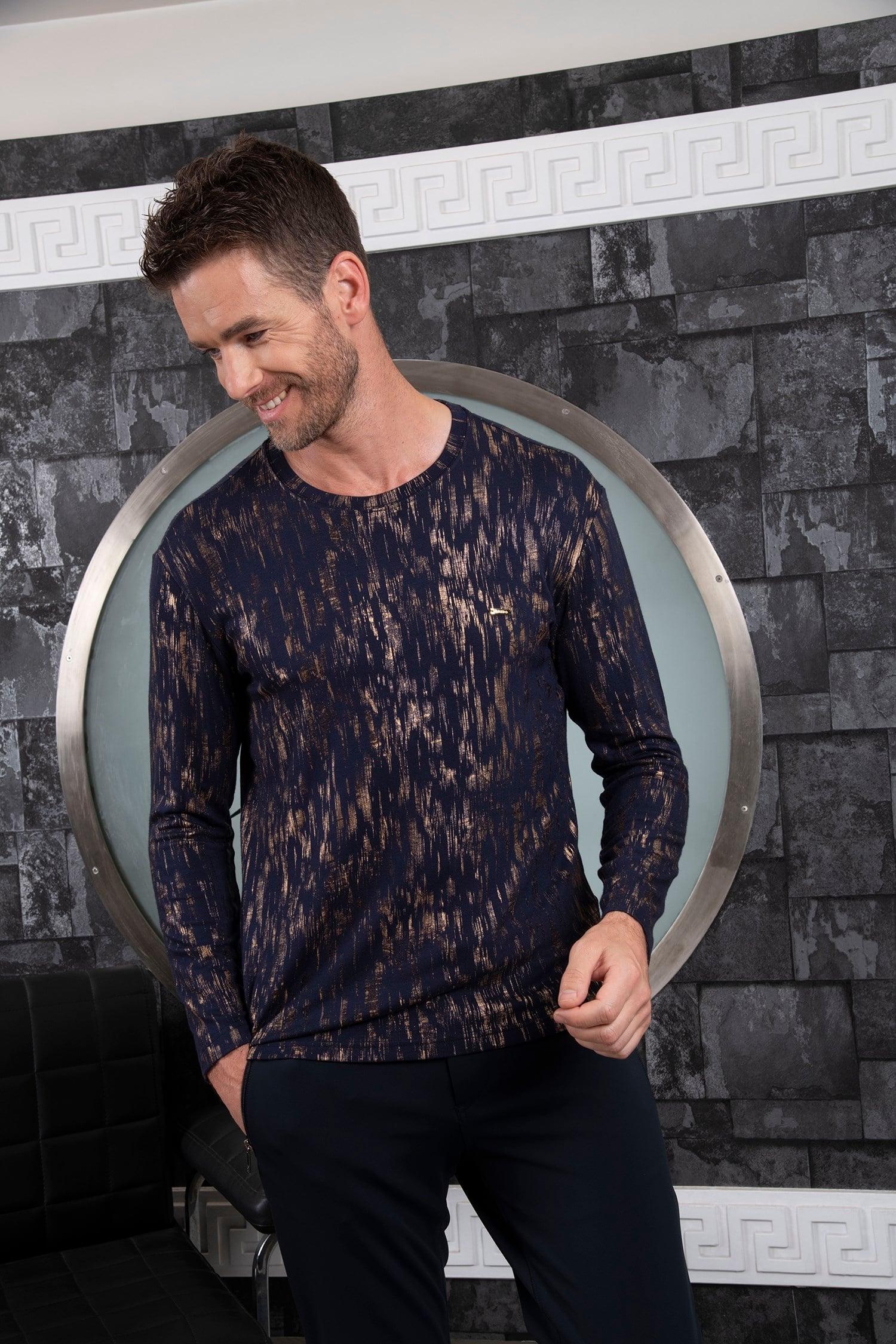 Lacivert Desenli Sweatshirt