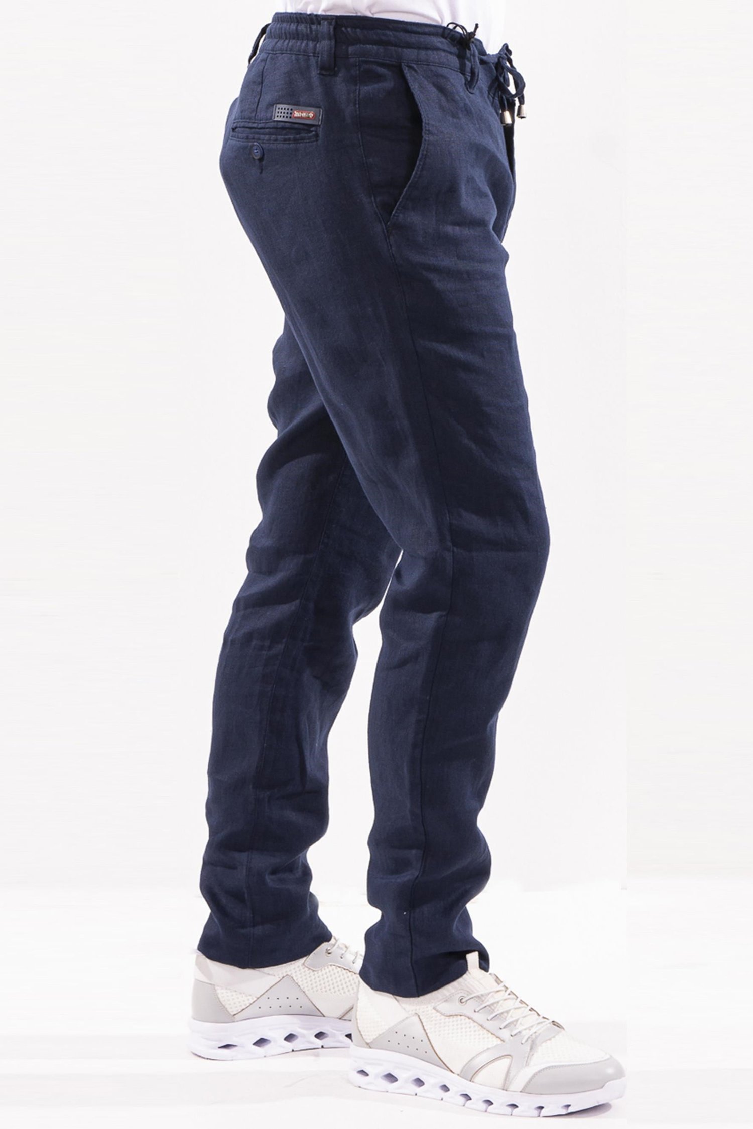 Lacivert İpli Keten Pantolon