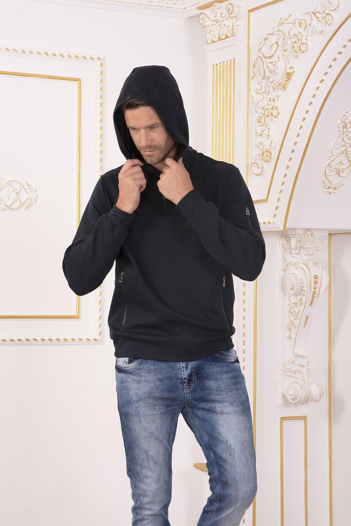 Lacivert Kapüşonlu Sweatshirt
