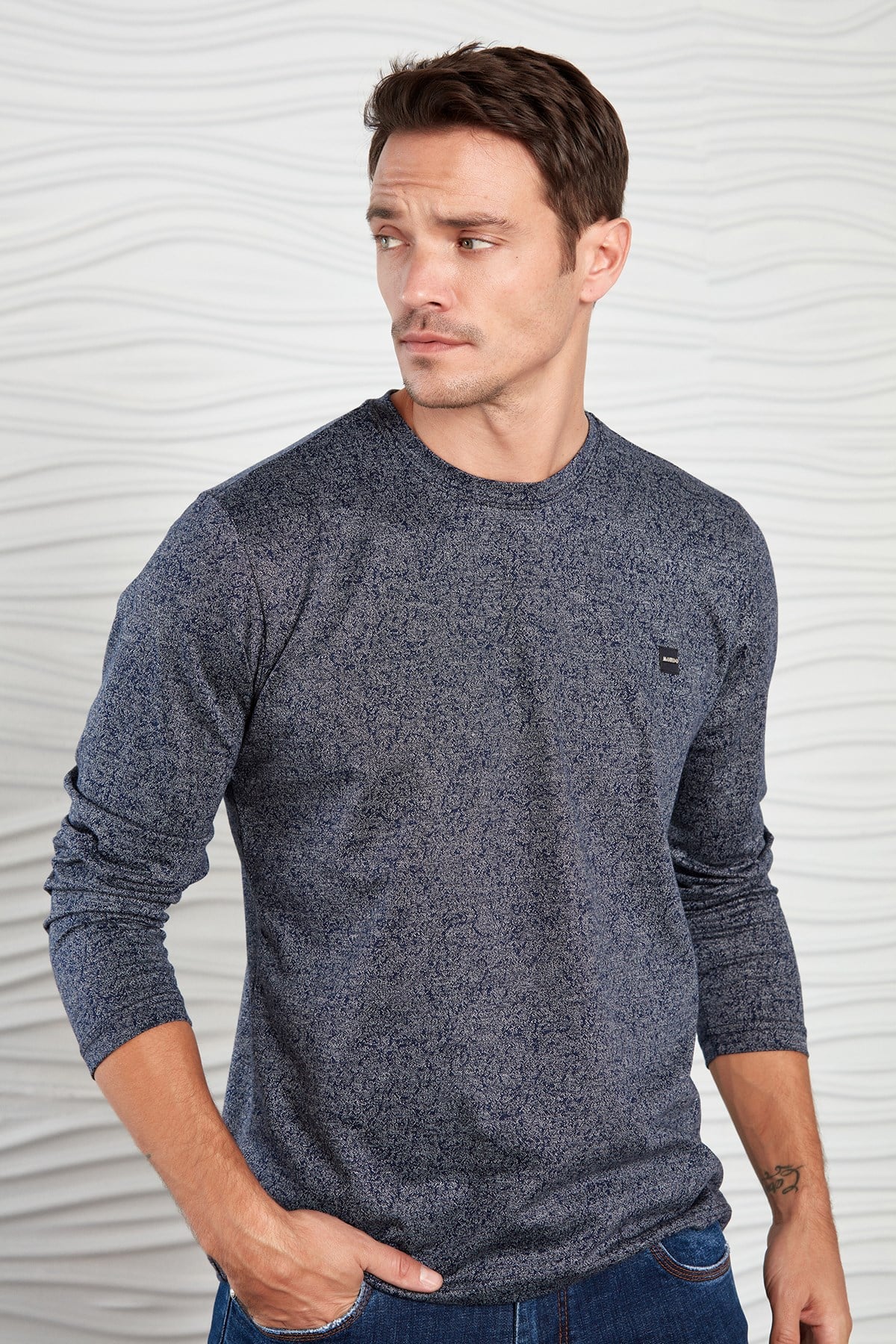 Lacivert Kırçıl Desenli Sweatshirt