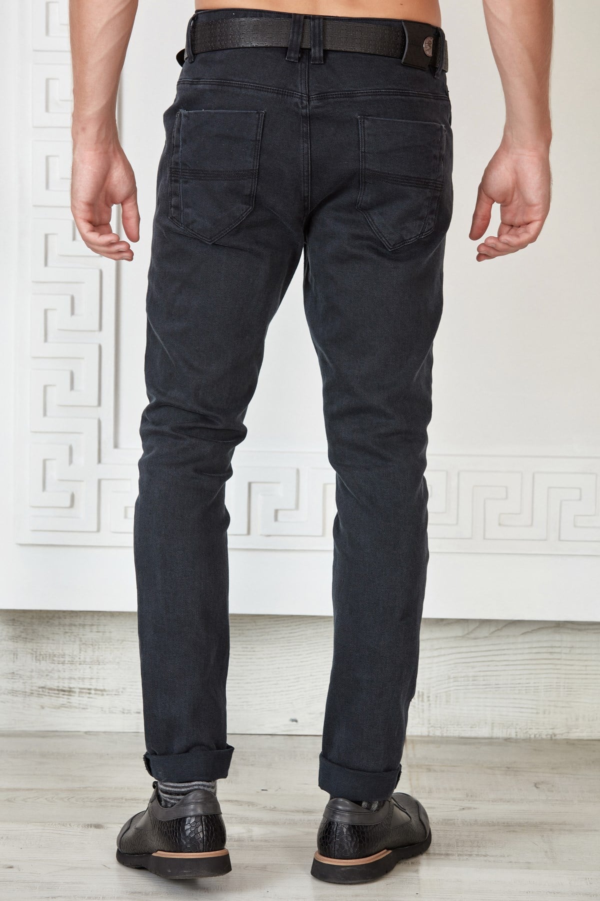 Lacivert Slim Fit Basic Yıkamalı Kumaş Jean