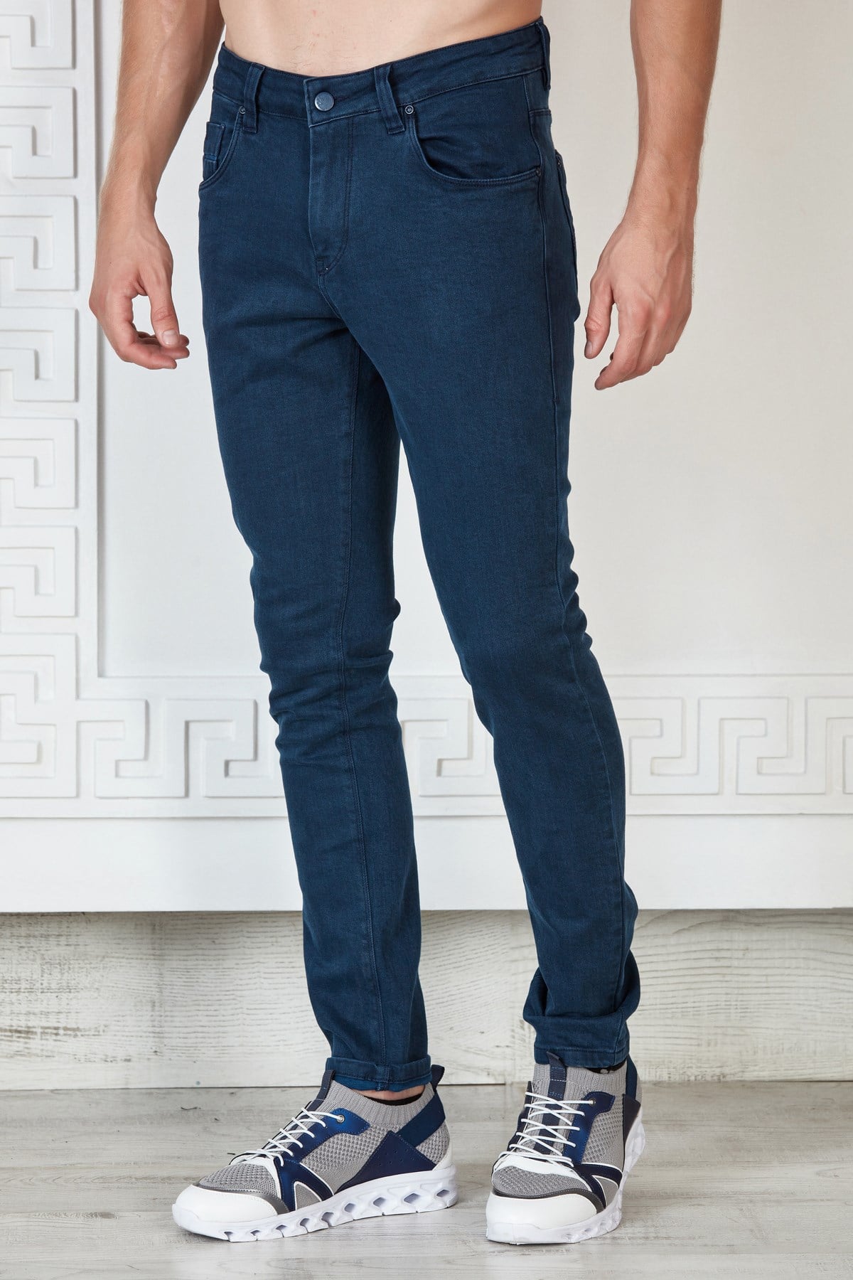 Lacivert Slim Fit Basic Yıkamalı Kumaş Jean