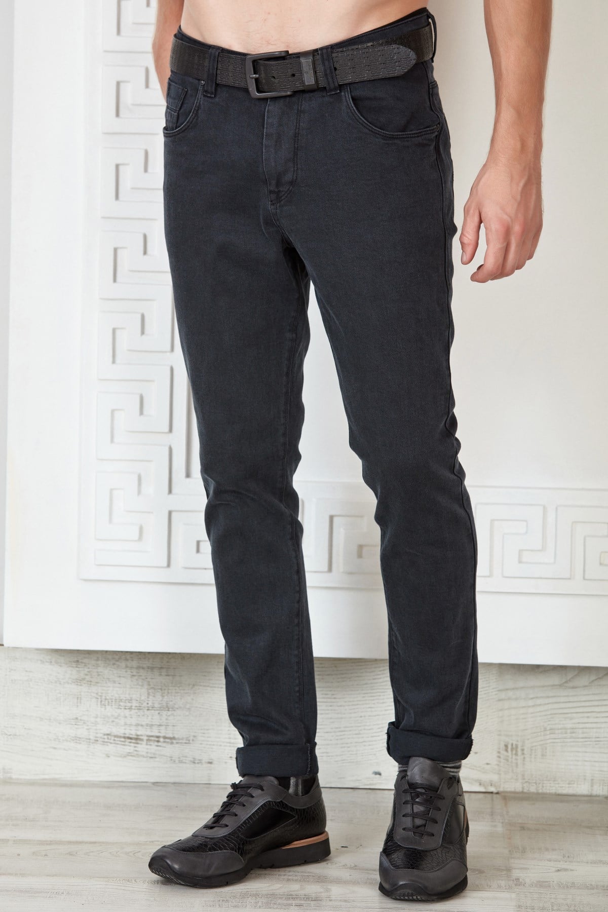 Lacivert Slim Fit Basic Yıkamalı Kumaş Jean