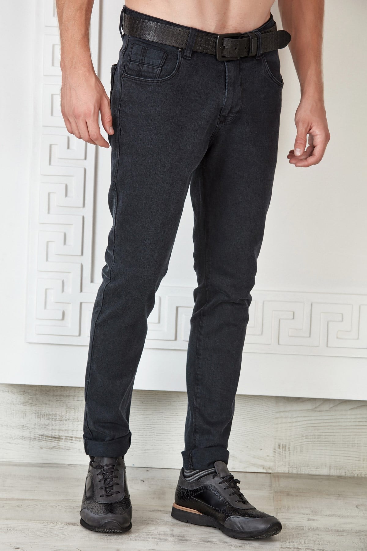 Lacivert Slim Fit Basic Yıkamalı Kumaş Jean