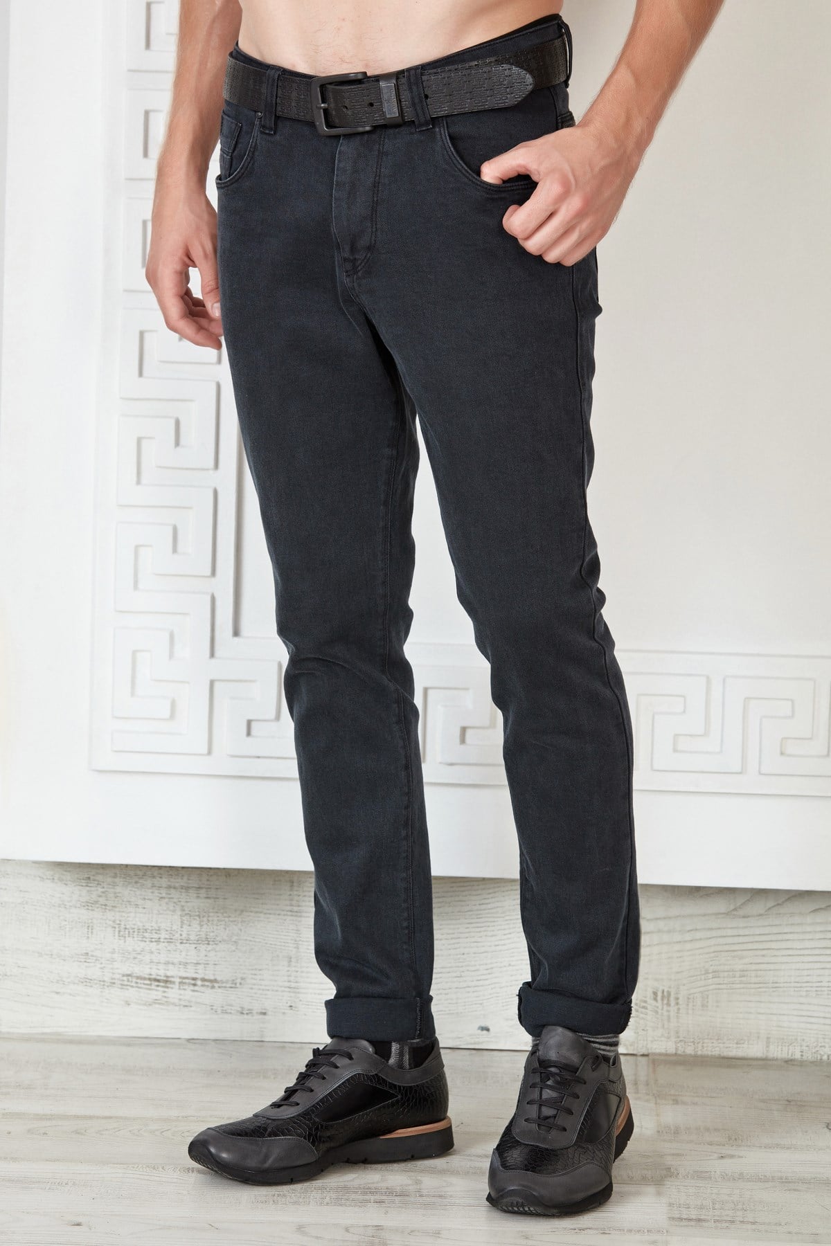 Lacivert Slim Fit Basic Yıkamalı Kumaş Jean