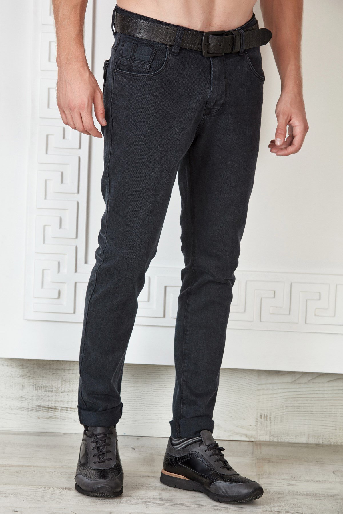 Lacivert Slim Fit Basic Yıkamalı Kumaş Jean