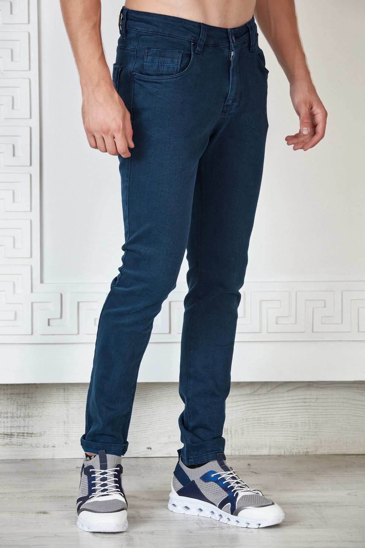 Lacivert Slim Fit Basic Yıkamalı Kumaş Jean