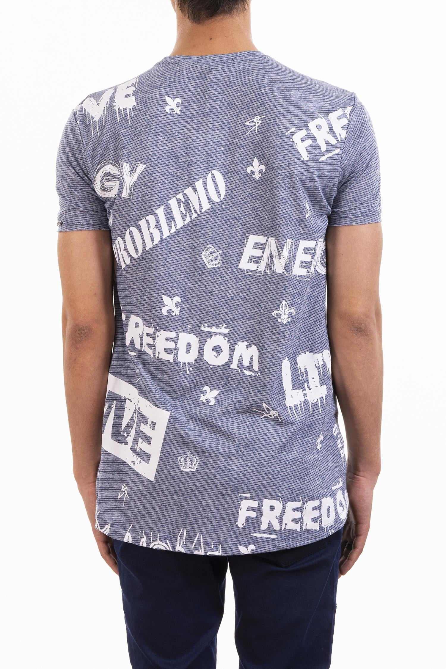 Lacivert Yazılı V Yaka T-Shirt
