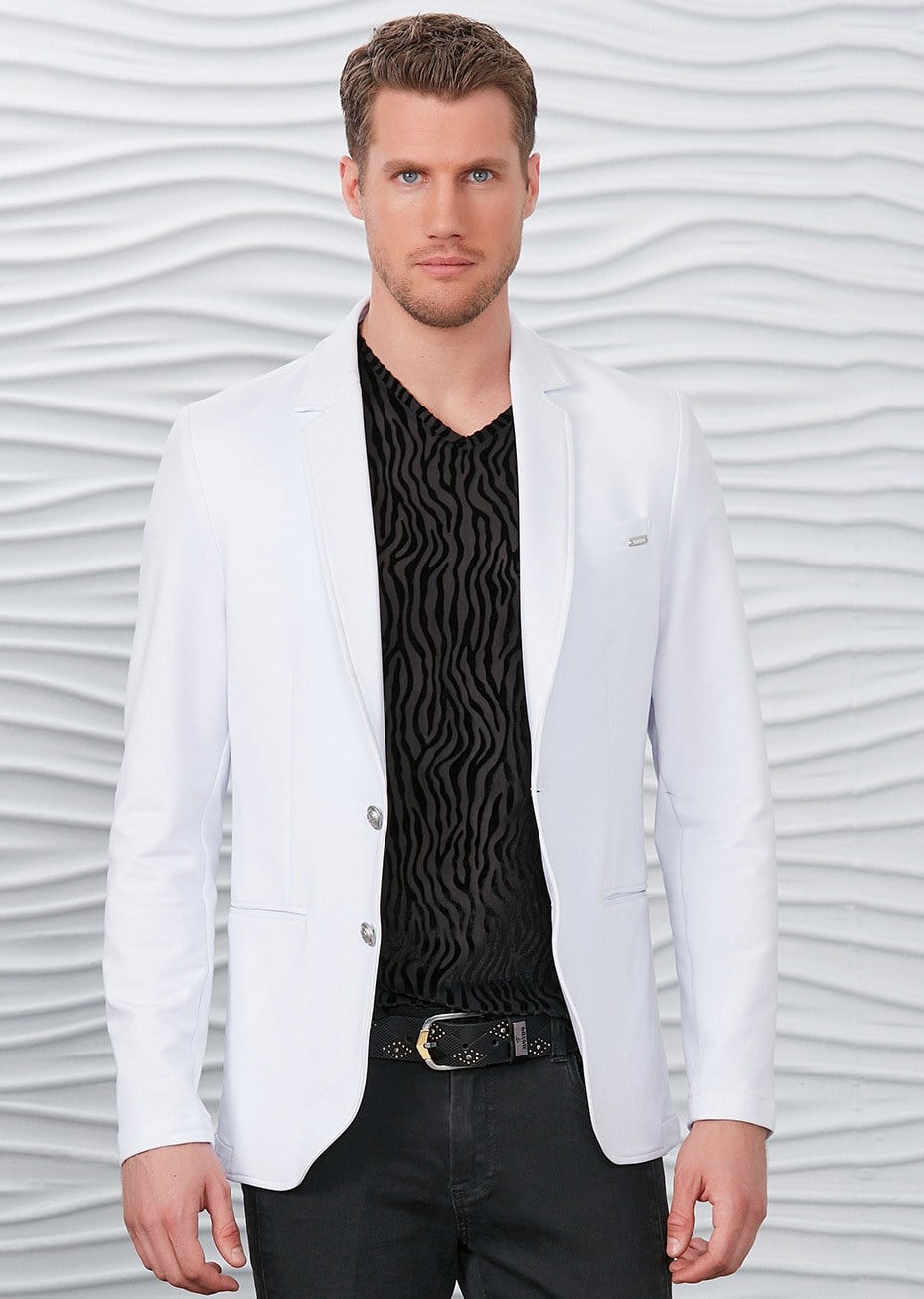 Likralı Beyaz Blazer Ceket