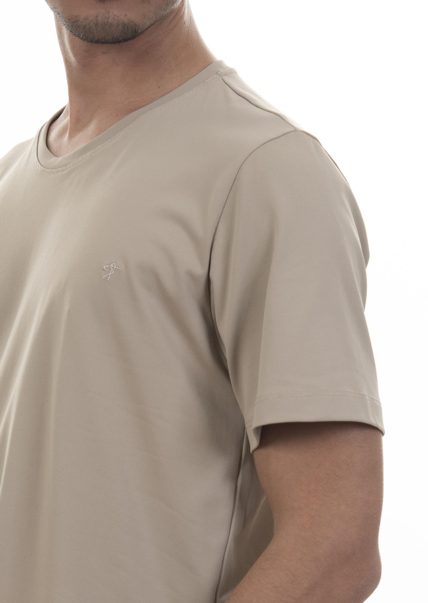 Logo Nakışlı Koyu Bej Basic T-Shirt