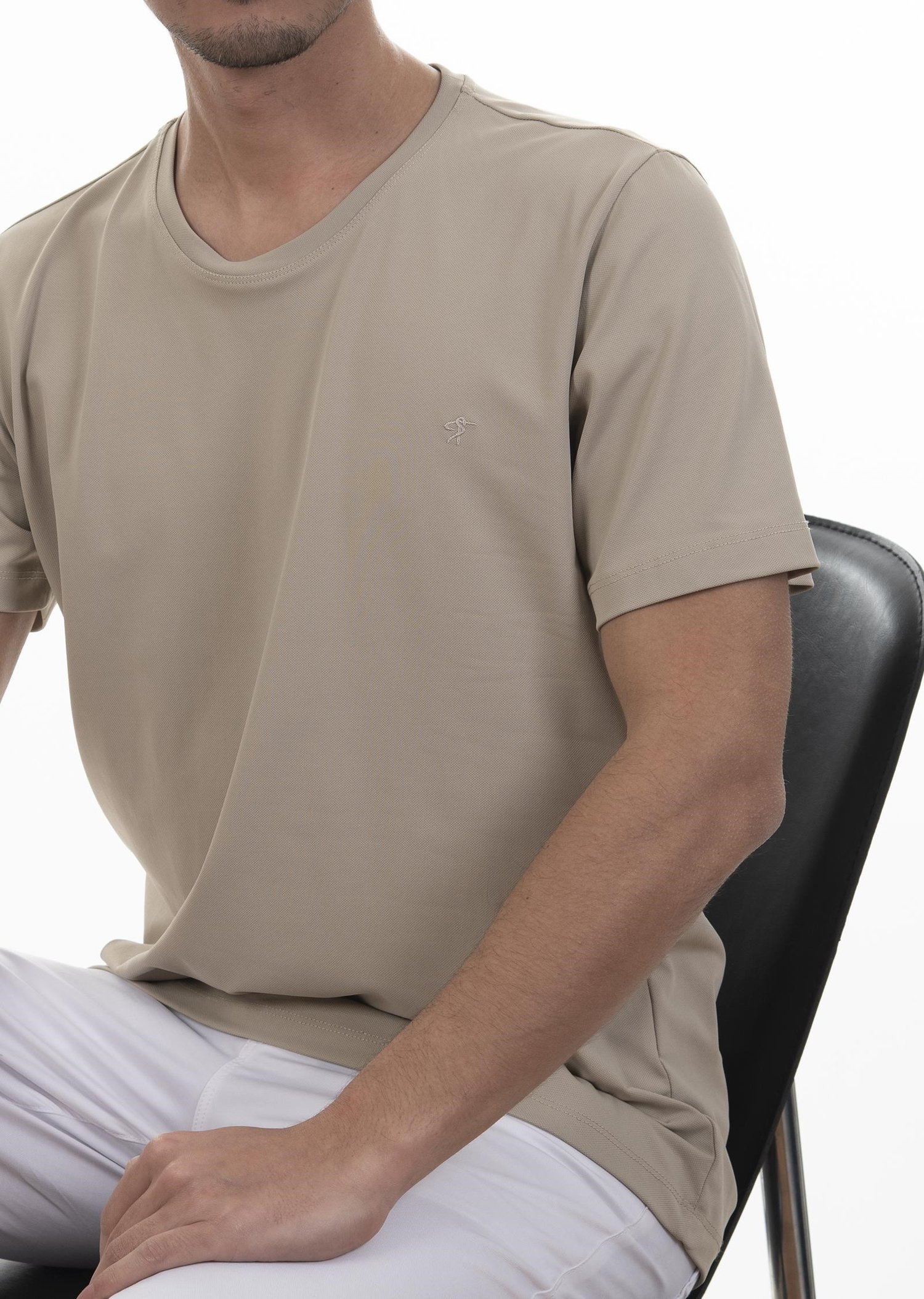 Logo Nakışlı Koyu Bej Basic T-Shirt