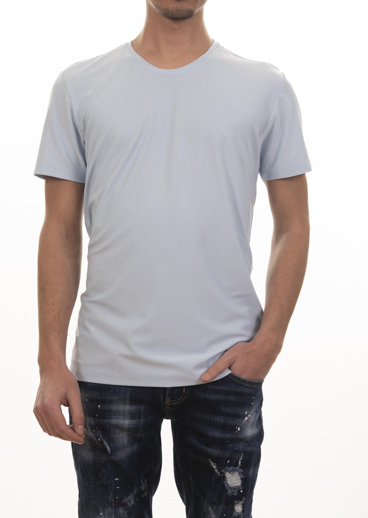 Logo Nakışlı Mavi Basic T-Shirt