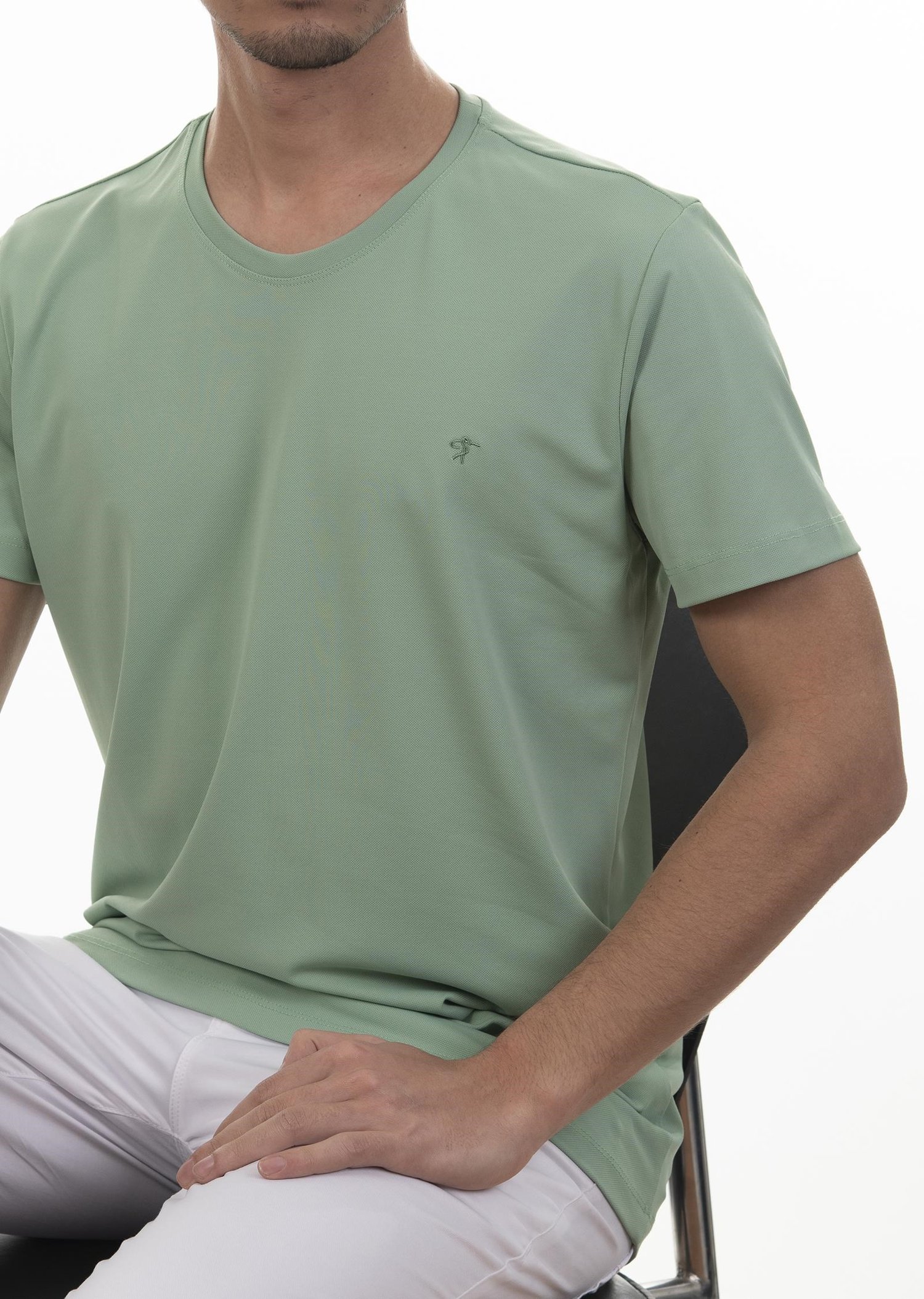 Logo Nakışlı Yeşil Basic T-Shirt