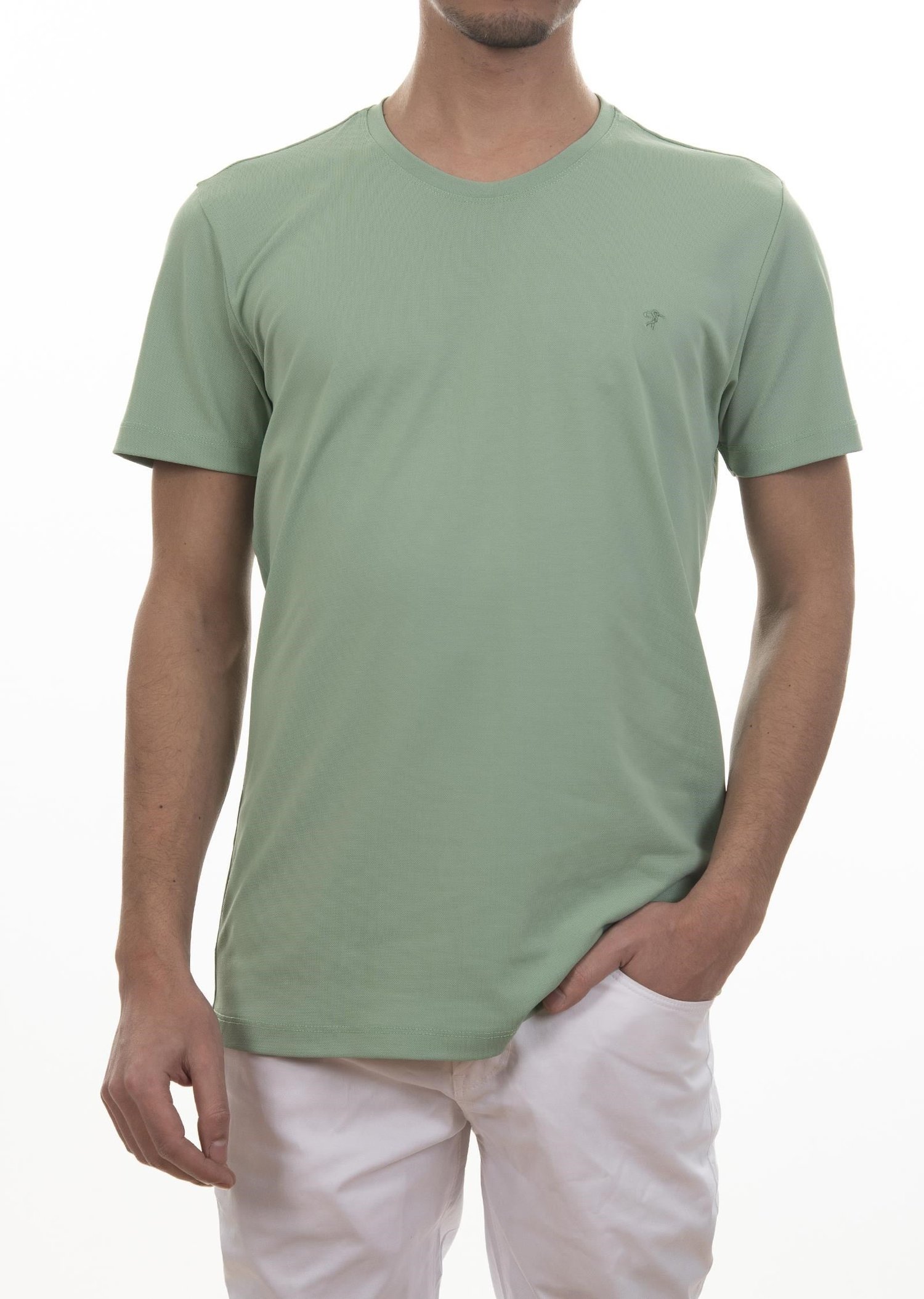 Logo Nakışlı Yeşil Basic T-Shirt