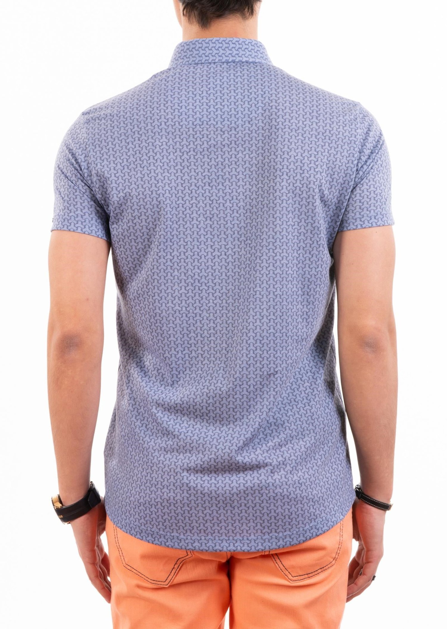 Mavi Örgü Desenli Polo Yaka T-Shirt