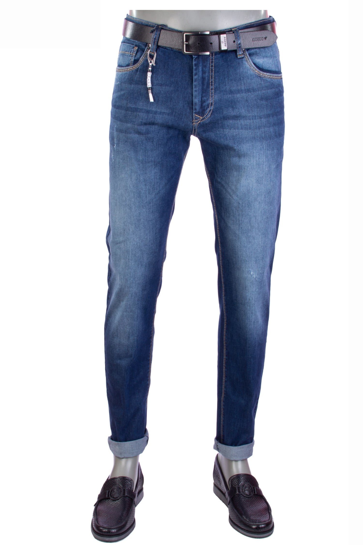Mavi Taşlanmış Mom Fit Jeans