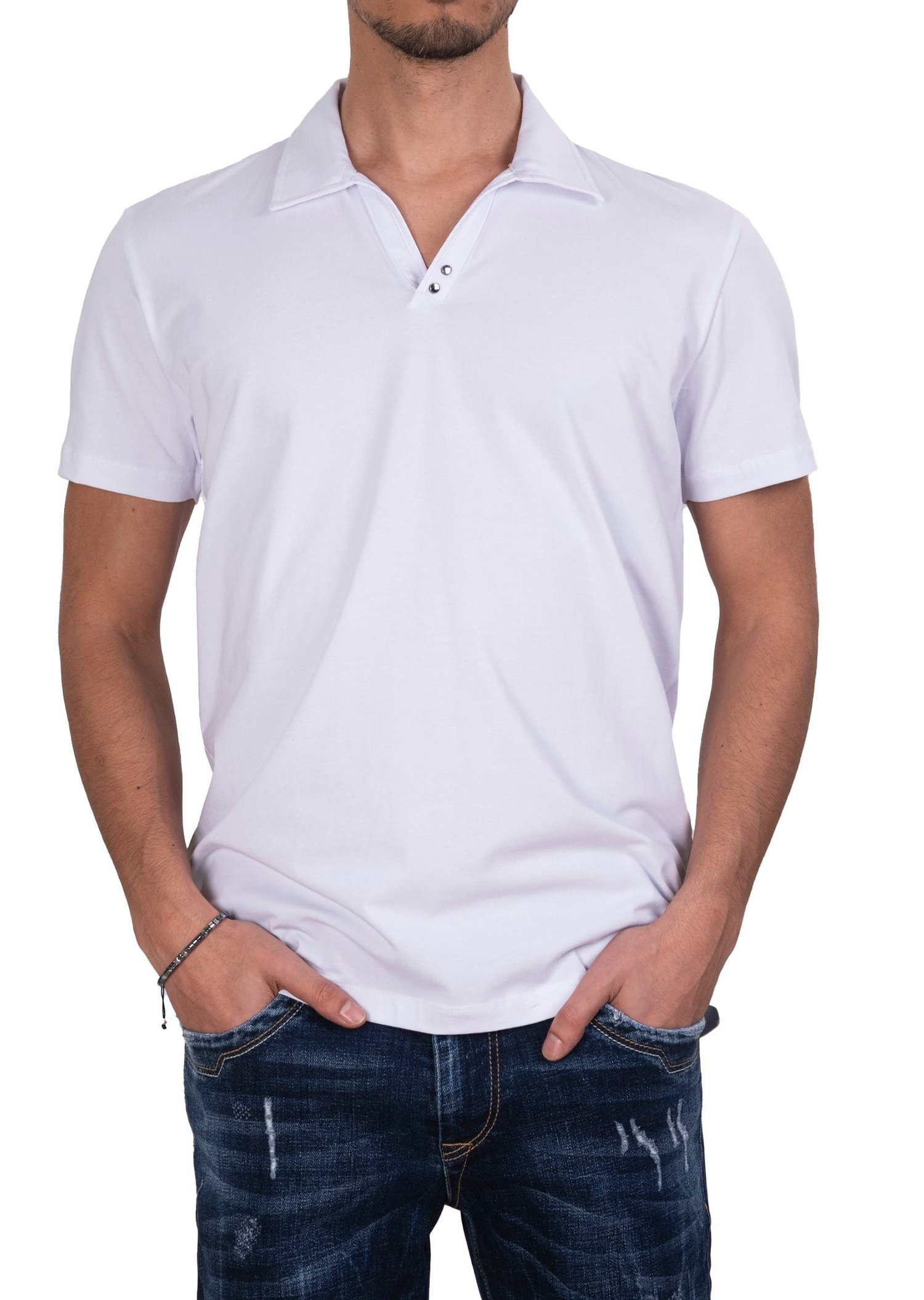 Mondo Beyaz Düğmesiz Polo Yaka T-shirt