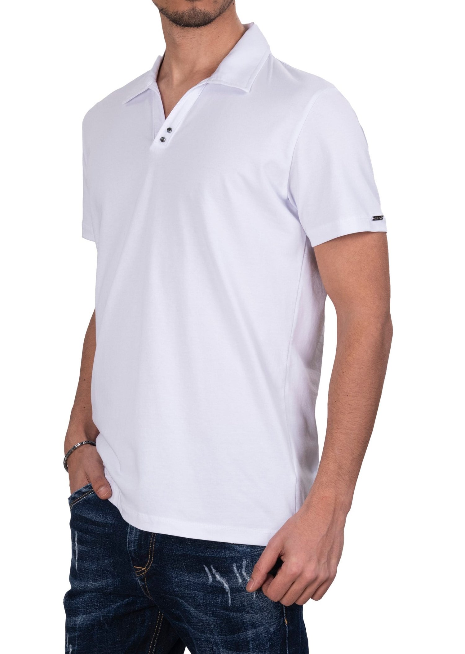 Mondo Beyaz Düğmesiz Polo Yaka T-shirt