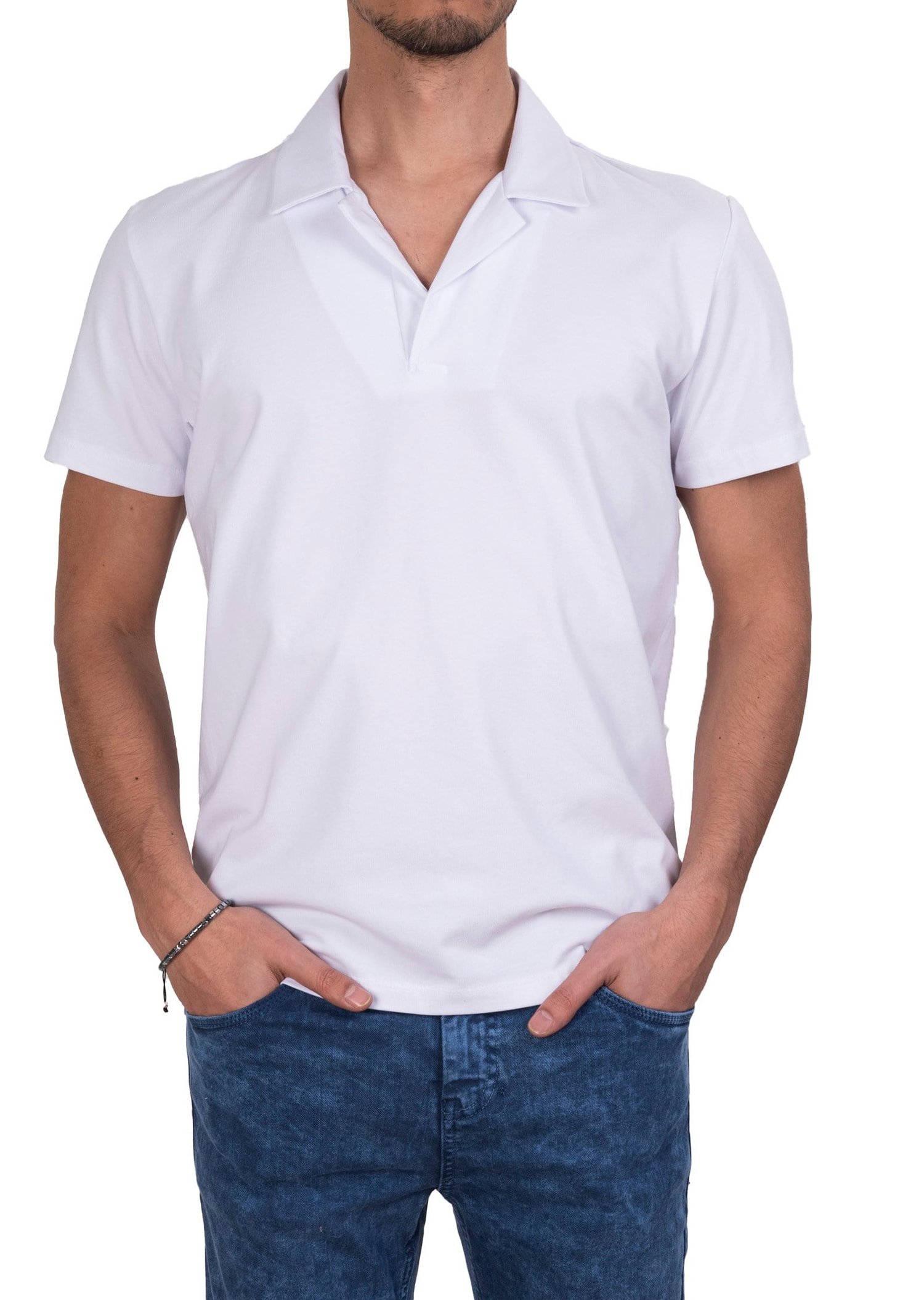 Mondo Beyaz Düğmesiz Polo Yaka T-Shirt